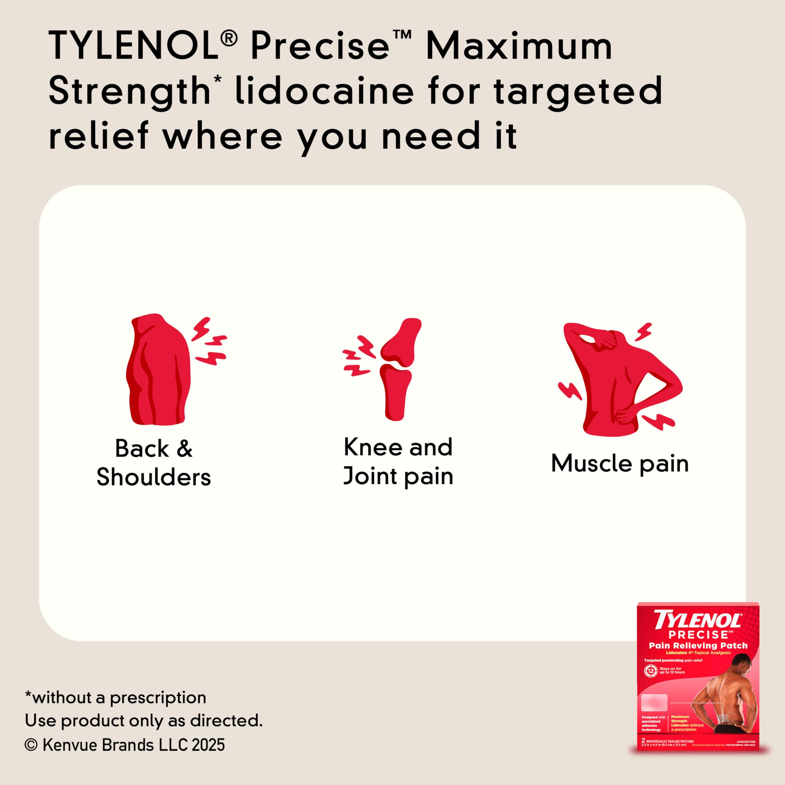 Tylenol Precise Pain Relieving Patches, Large Topical Analgesic Patches + Maximum OTC Strength Lidocaine Penetrates, Targeted Relief Ideal for Shoulder, Back & Knee Pain, Unscented, 4 ct Tylenol buy supplements canada