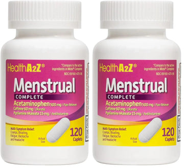 HealthA2Z® Menstrual Complete Pain Relief Tablets | Relieves Cramps, Bloating, Fatigue, Backache & Headache (120 Counts) (Pack of 2) HealthA2Z buy supplements canada