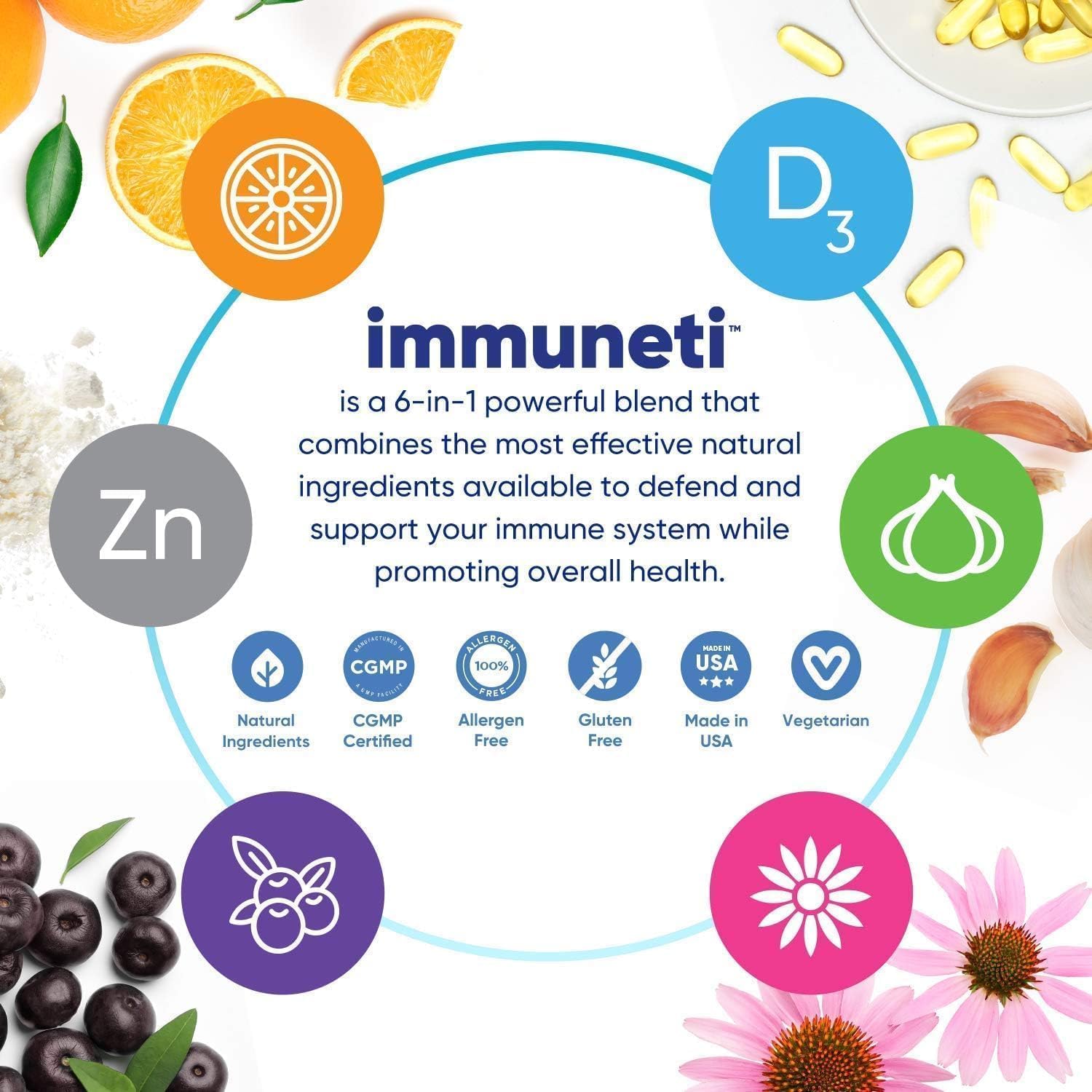 Immuneti Advanced Immune Support – Doctor Formulated 6-in-1 Daily Immunity Supplement – Made in USA – With Vitamin C, D3, Zinc, Elderberry IMMUNETI buy supplements canada