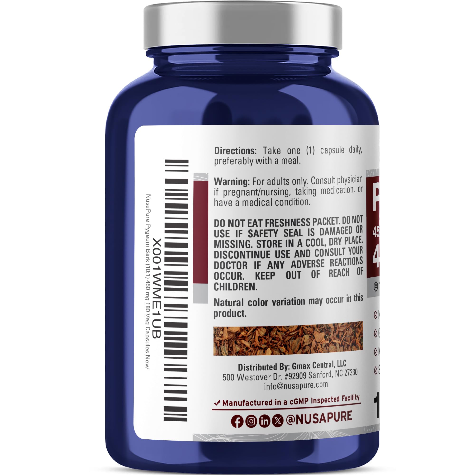 NusaPure Pygeum Bark 10:1 Extract, 450 mg Equivalent to 4,500mg 180 Veggie Caps (Non-GMO, Vegan) NusaPure buy supplements canada