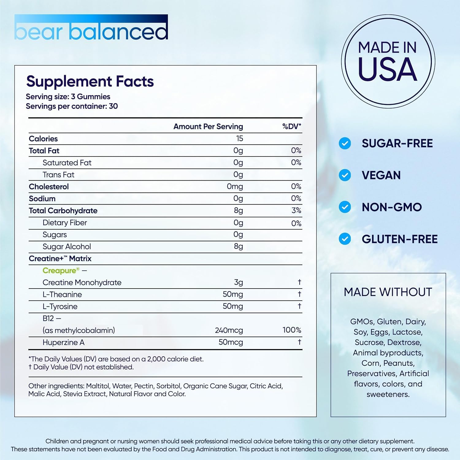 Bear Balanced Creatine Gummies for Men & Women - Creapure® Creatine Monohydrate, L-Theanine, L-Tyrosine & B12 for Muscle Growth, Strength, Focus, Energy & Health Bear Balanced buy supplements canada