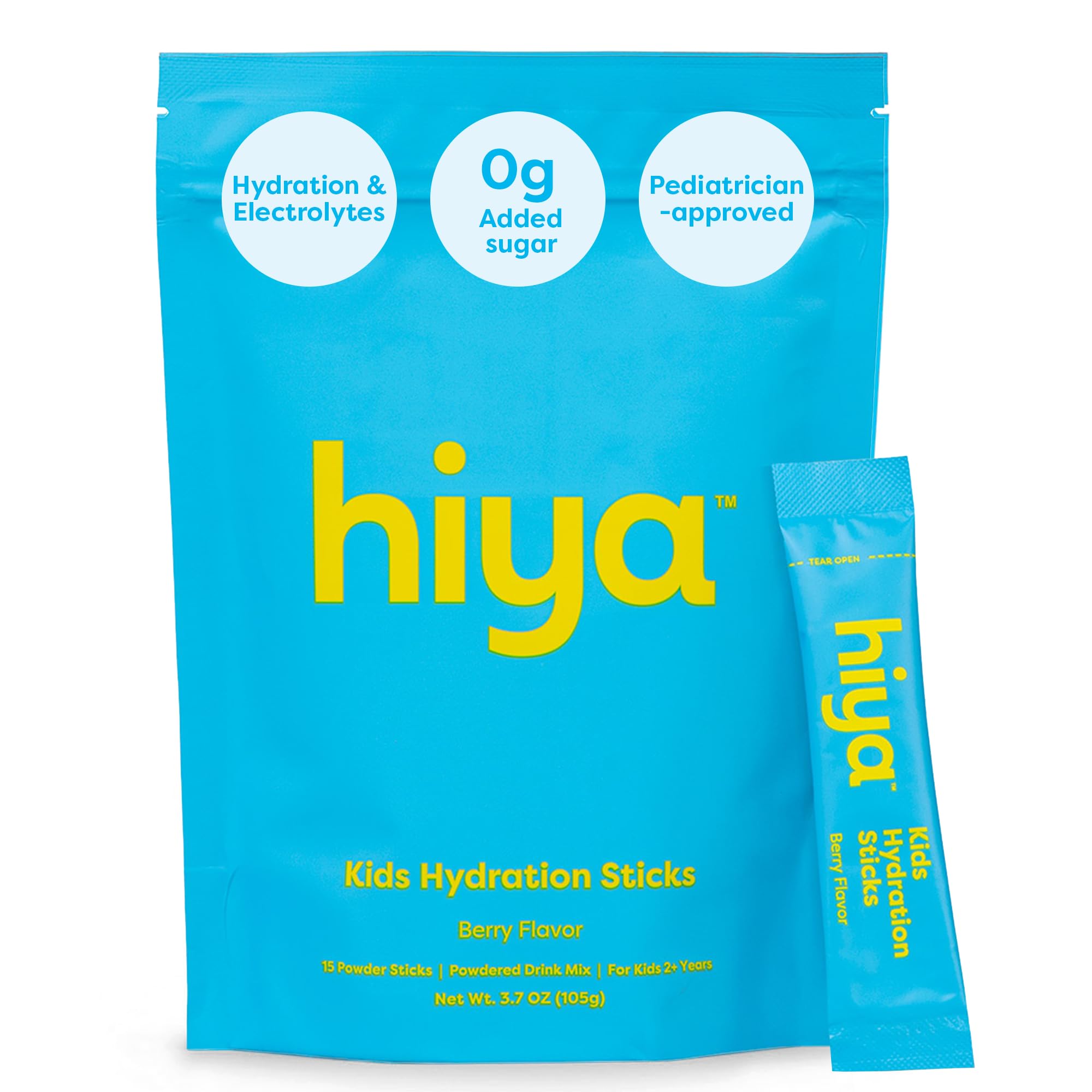 Hiya Kids Hydration with Electrolytes - Zero Added Sugar Berry Flavored Kids Hydration Packets - 15 Sticks - Travel-Friendly Drink Mix for Children Ages 2+ HIYA buy supplements canada