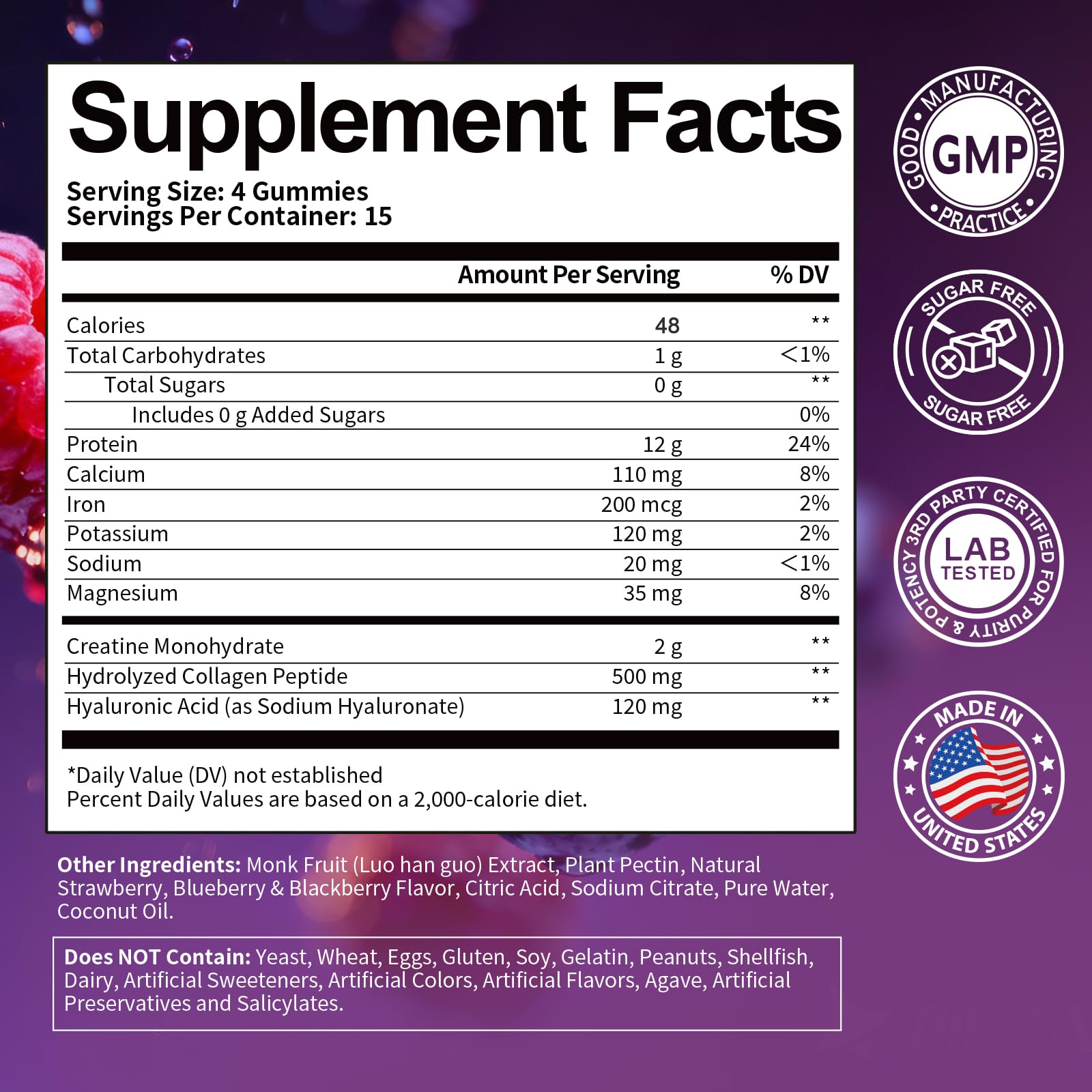 3 in 1 Whey Protein Gummies | Creatine Monohydrate | Collagen, 0 Sugar, Pure Protein Source, Muscle & Energy Support, Berry Flavor, for Women and Men Totaria buy supplements canada