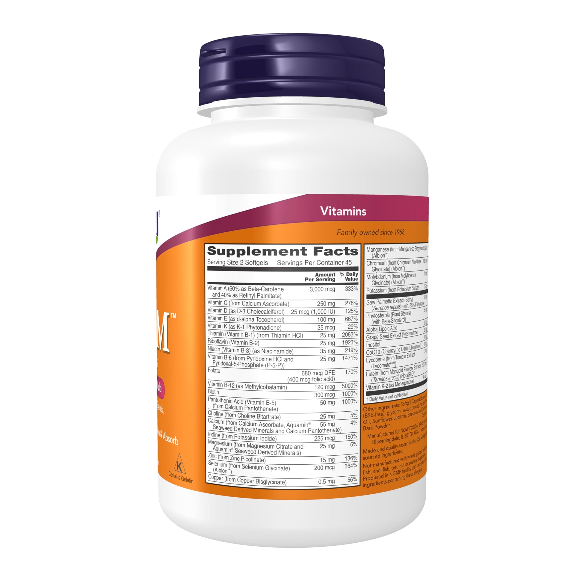 NOW Supplements, ADAM™ Men's Multivitamin with Saw Palmetto, Plant Sterols, Lycopene & CoQ10, 90 Softgels NOW Foods buy supplements canada