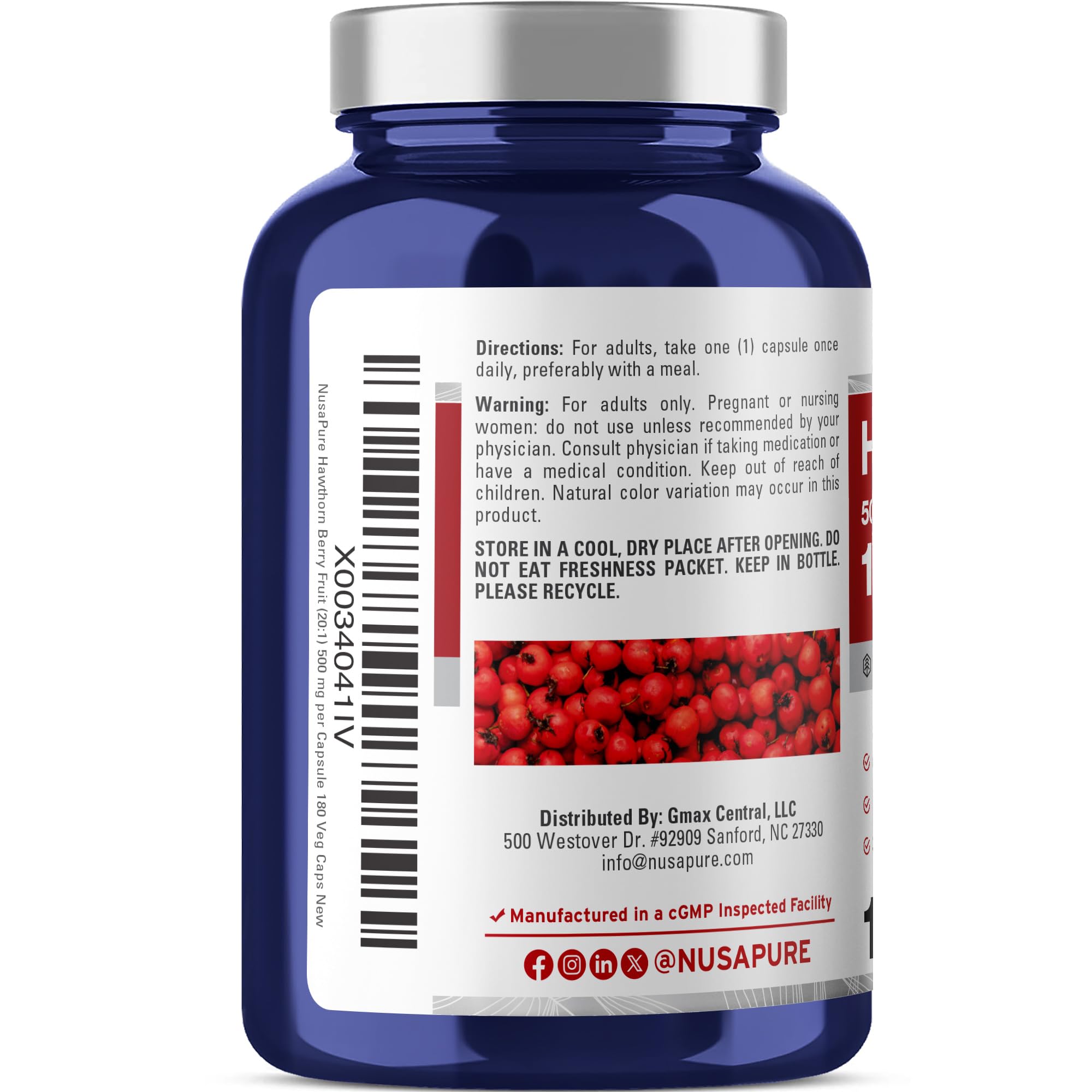 NusaPure Hawthorn Berry 20:1 Extract, 500 mg Equivalent to 10,000 mg 180 Veg Caps, Suitable for Vegetarians, Vegan, Non-GMO Dietary Supplement NusaPure buy supplements canada