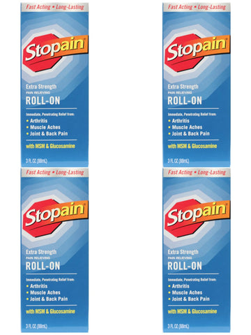 Stopain Pain Relief Roll On Gel 3oz (4 Pack) USA Made, Max Strength Fast Acting with MSM, Glucosamine, Menthol for Lower Back, Knee, Neck, HSA FSA Approved Topical Analgesic Products Stopain buy supplements canada