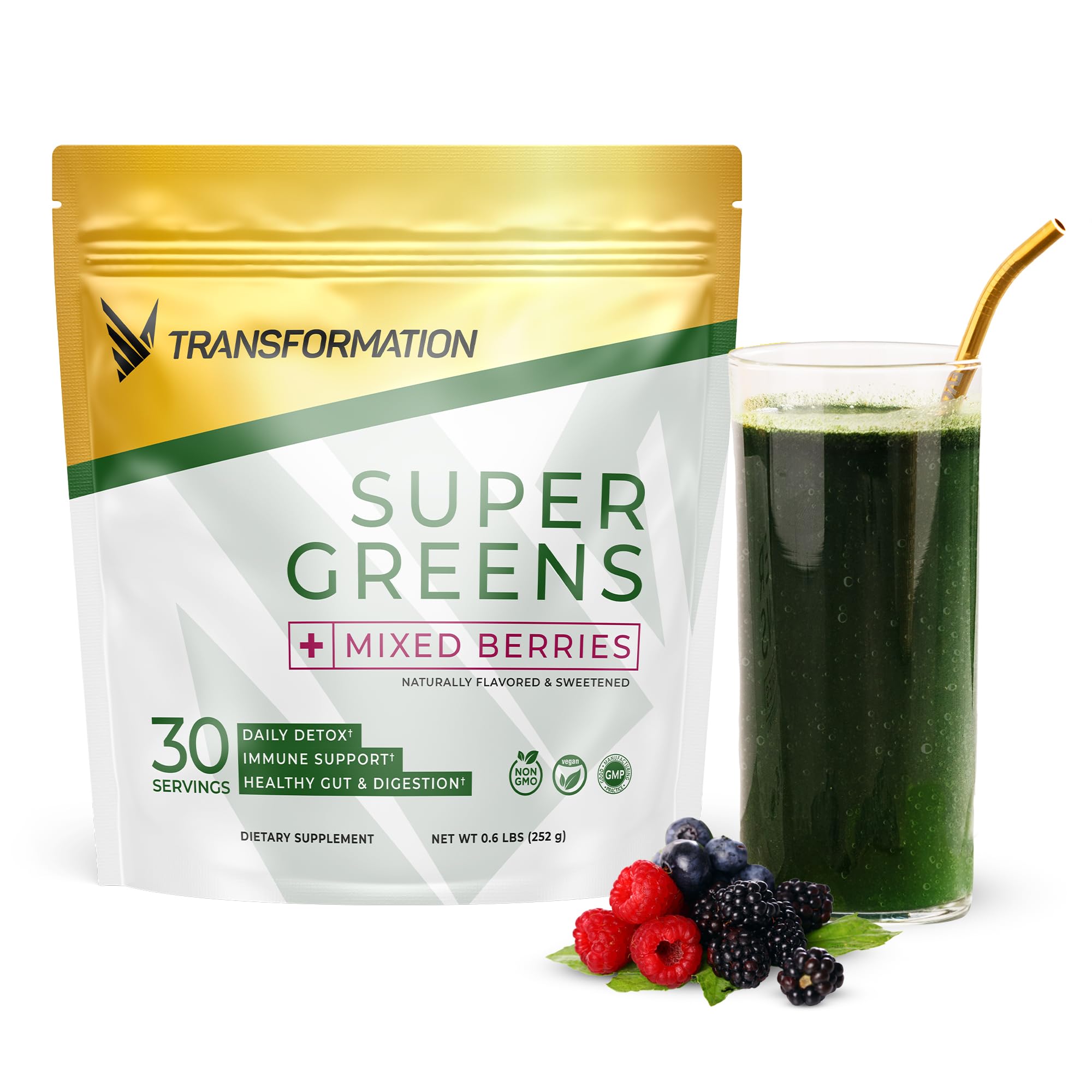 Transformation Super Greens Superfood Green Juice Powder - Immune & Energy Support | Natural Ingredients | Detoxifying & Alkalizing Minerals - Spirulina, Chlorella, Wheatgrass, Spinach, Alfalfa SPR BODY buy supplements canada