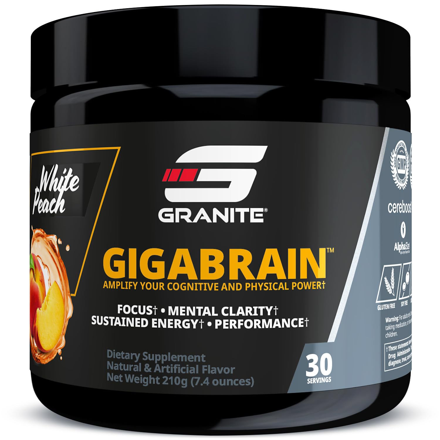 Granite Nutrition GigaBrain Nootropic Energy Powder – Cereboost, Alpha-GPC & ElevATP – Cognitive Focus Supplement for Sustained Energy & Performance – White Peach, 30 Servings Granite Supplements buy supplements canada