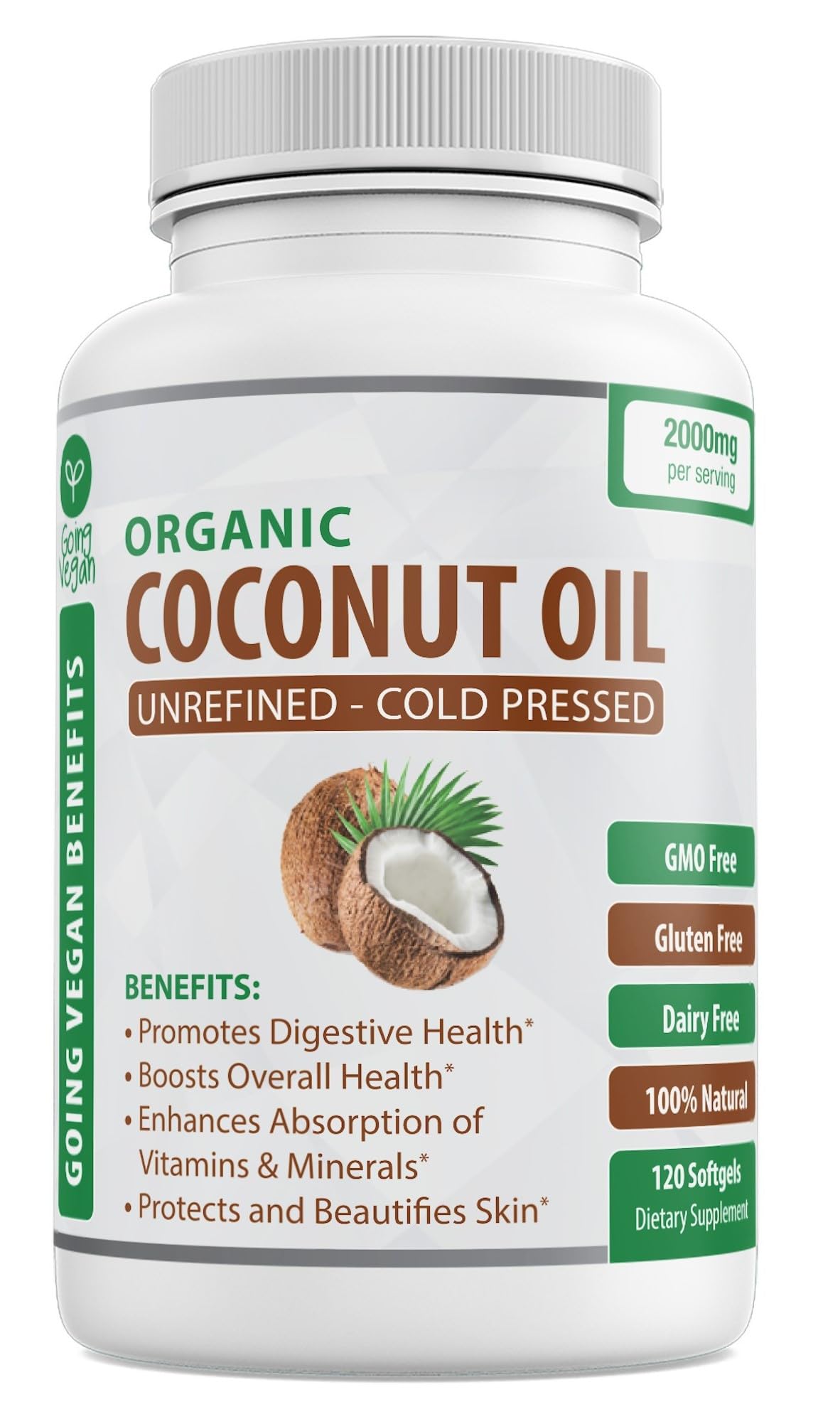 Organic Coconut Oil Capsules 2000mg - 100% Extra Virgin, Cold Pressed for Healthy Skin Going Vegan buy supplements canada