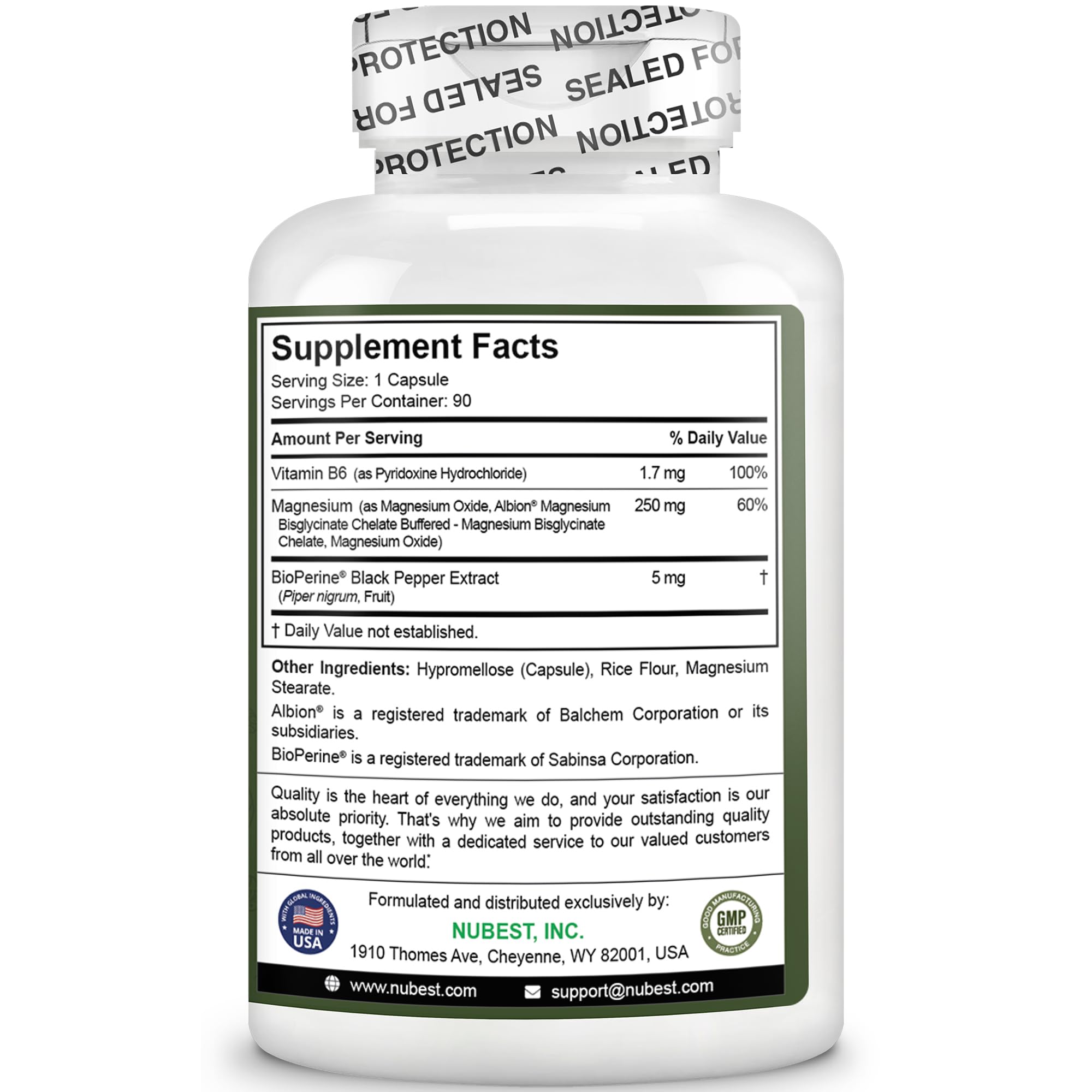 Magnesium Glycinate Chelate Complex with Albion Magnesium Bisglycinate Chelate, Vitamin B6 & BioPerine for Bone, Muscle, Natural Sleep, NuBest buy supplements canada