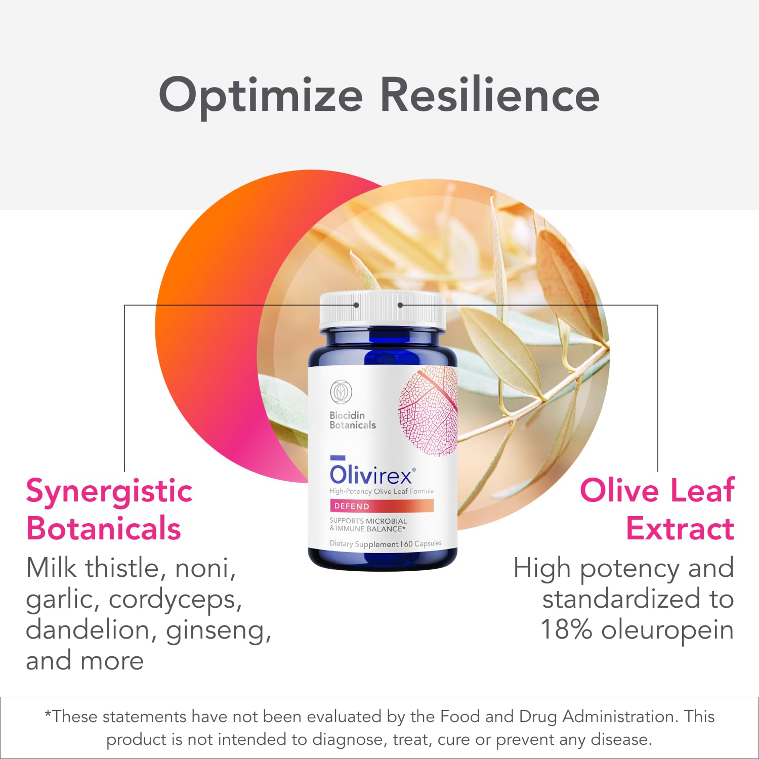 Biocidin Olivirex - Oleuropein Olive Leaf Extract Capsules - High Potency, 18% Oleuropein - Promote Microbial & Immune Support - Professional-Grade Botanical Blend for Detox & Wellness (60 Capsules) Bio-Botanical Research buy supplements canada