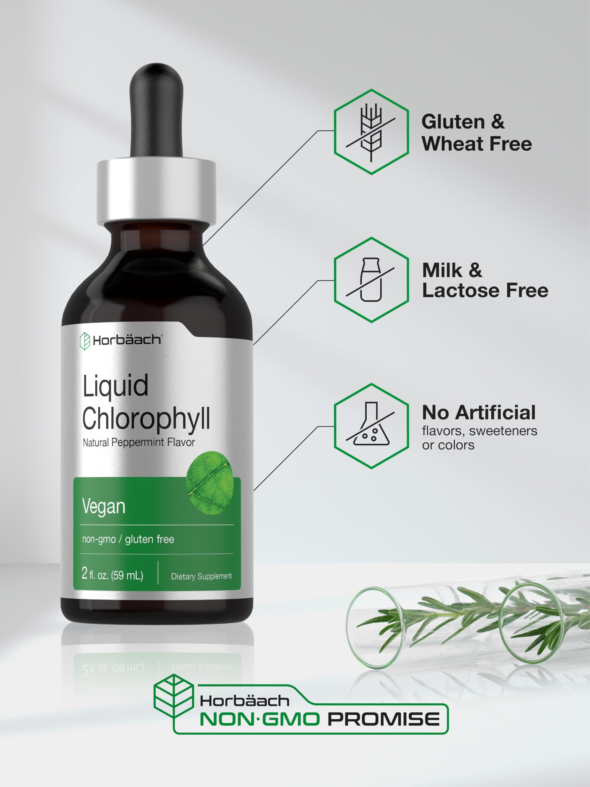 Horbäach Liquid Chlorophyll Drops | 2 oz | Vegan, Non-GMO, and Gluten Free Formula | Natural Peppermint Flavor Horbäach buy supplements canada
