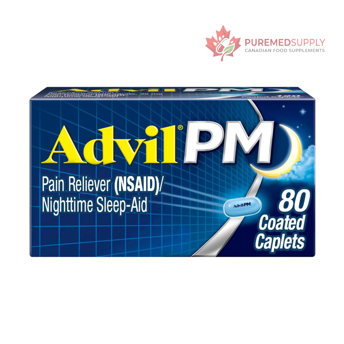 Advil PM Pain Reliever and Nighttime Sleep Aid, Pain Medicine with Ibuprofen for Pain Relief and Diphenhydramine Citrate for a Sleep Aid - 80 Coated Caplets Advil buy supplements canada