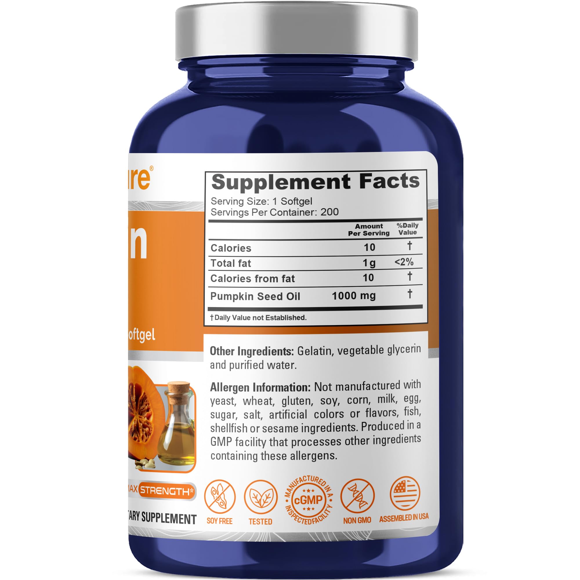 NusaPure Pumpkin Seed Oil 1000mg 200 Softgel Capsules (Non-GMO, Soyfree) Naturally Occurring Phytosterols NusaPure buy supplements canada