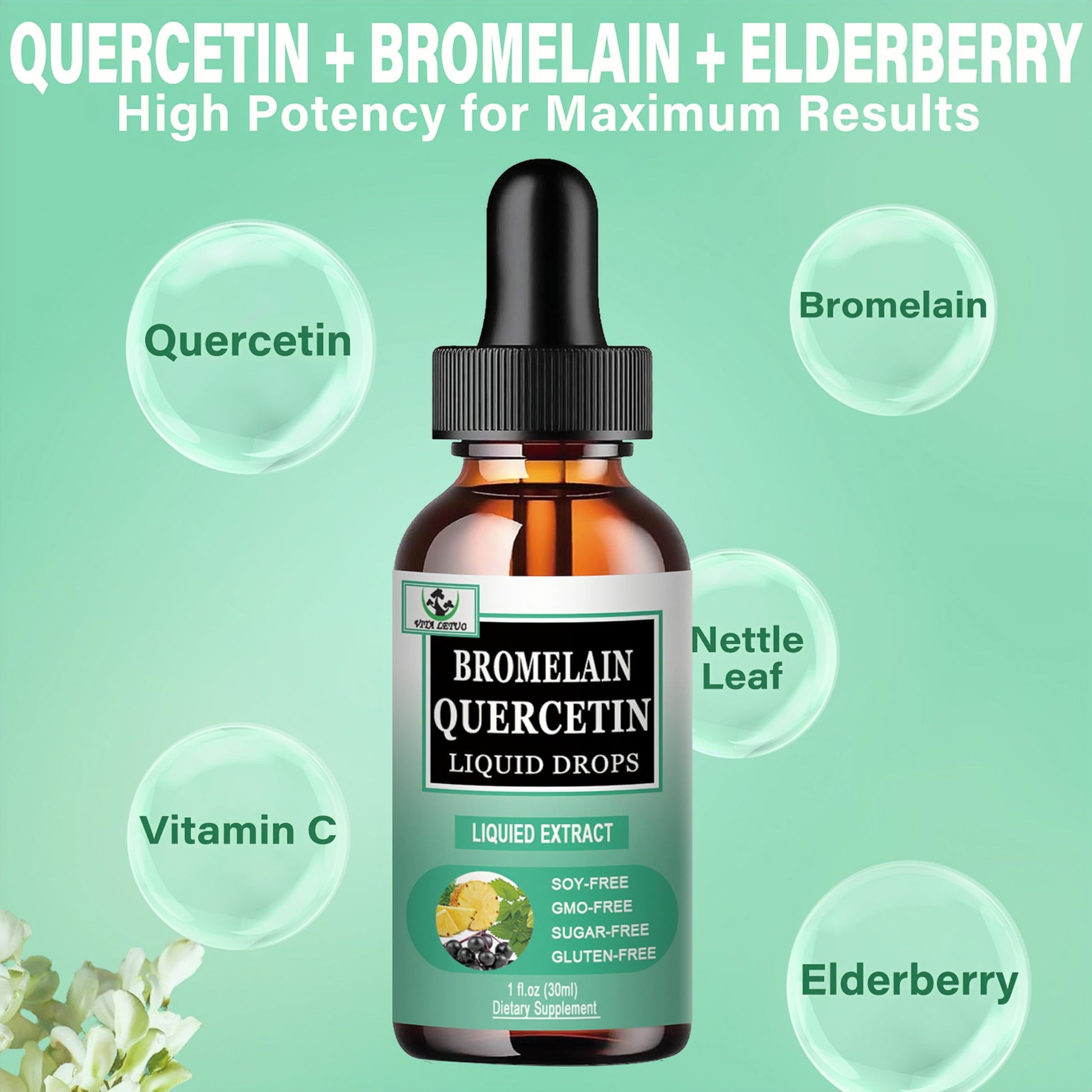 Quercetin Liquid Drops, Quercetin with Bromelain Elderberry Nettle Leaf Vitamin C Liquid Supplements, High Absorption Quercetin Liquid Drops for Women Men, Healthy Immune Antioxidant Support, Non-GMO Vita letuo buy supplements canada