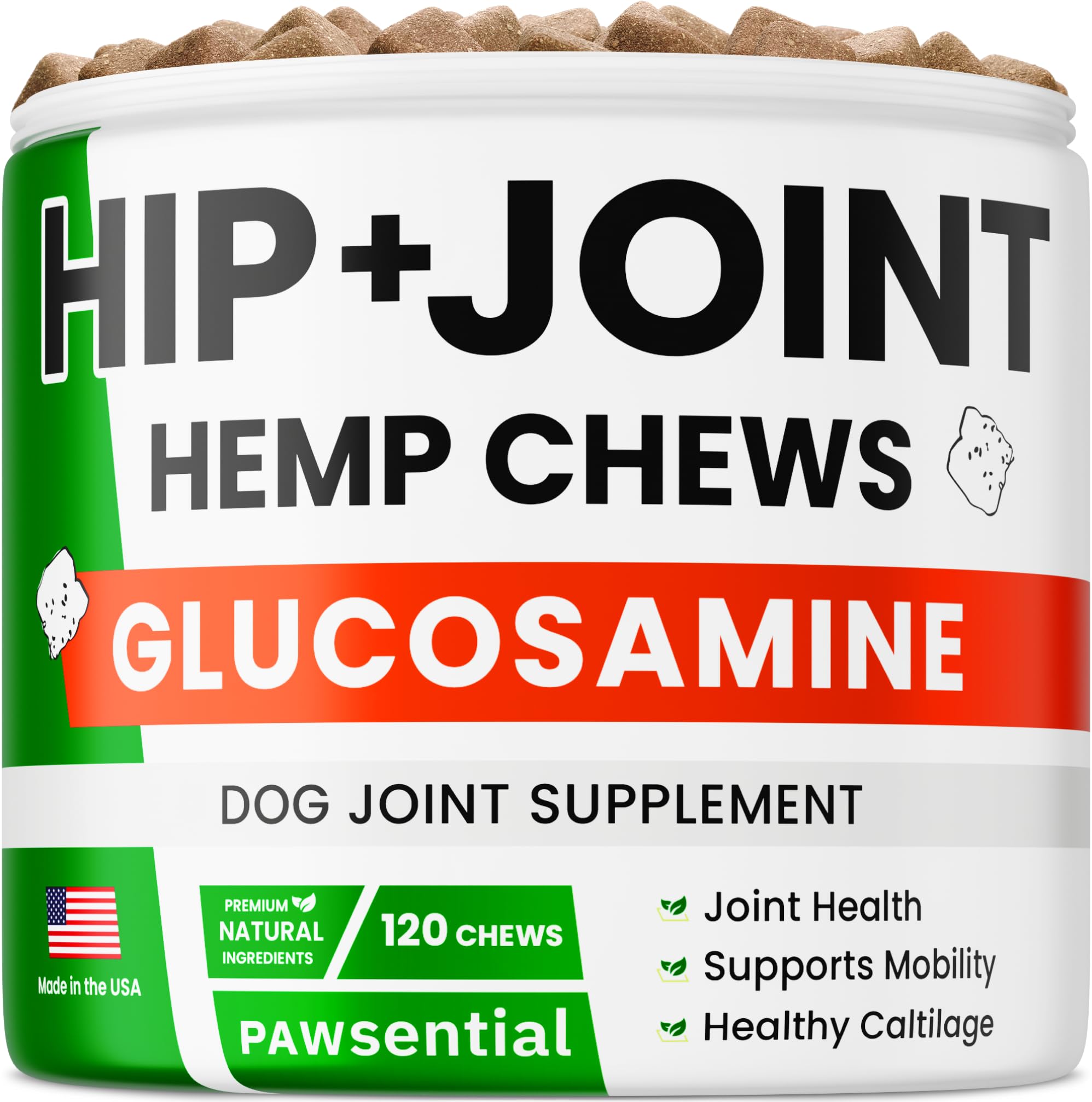 Pawsential Hemp Treats - Dog Joint Supplement - Mobility Support Chews w/Glucosamine Chondroitin, Turmeric, MSM - Hip & Joint Chews - Joint Pain Relief Treats - 120Ct Pawsential buy supplements canada