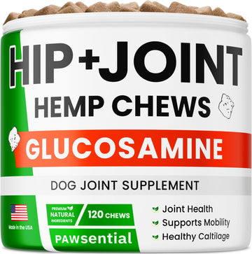 Pawsential Hemp Treats - Dog Joint Supplement - Mobility Support Chews w/Glucosamine Chondroitin, Turmeric, MSM - Hip & Joint Chews - Joint Pain Relief Treats - 120Ct Pawsential buy supplements canada