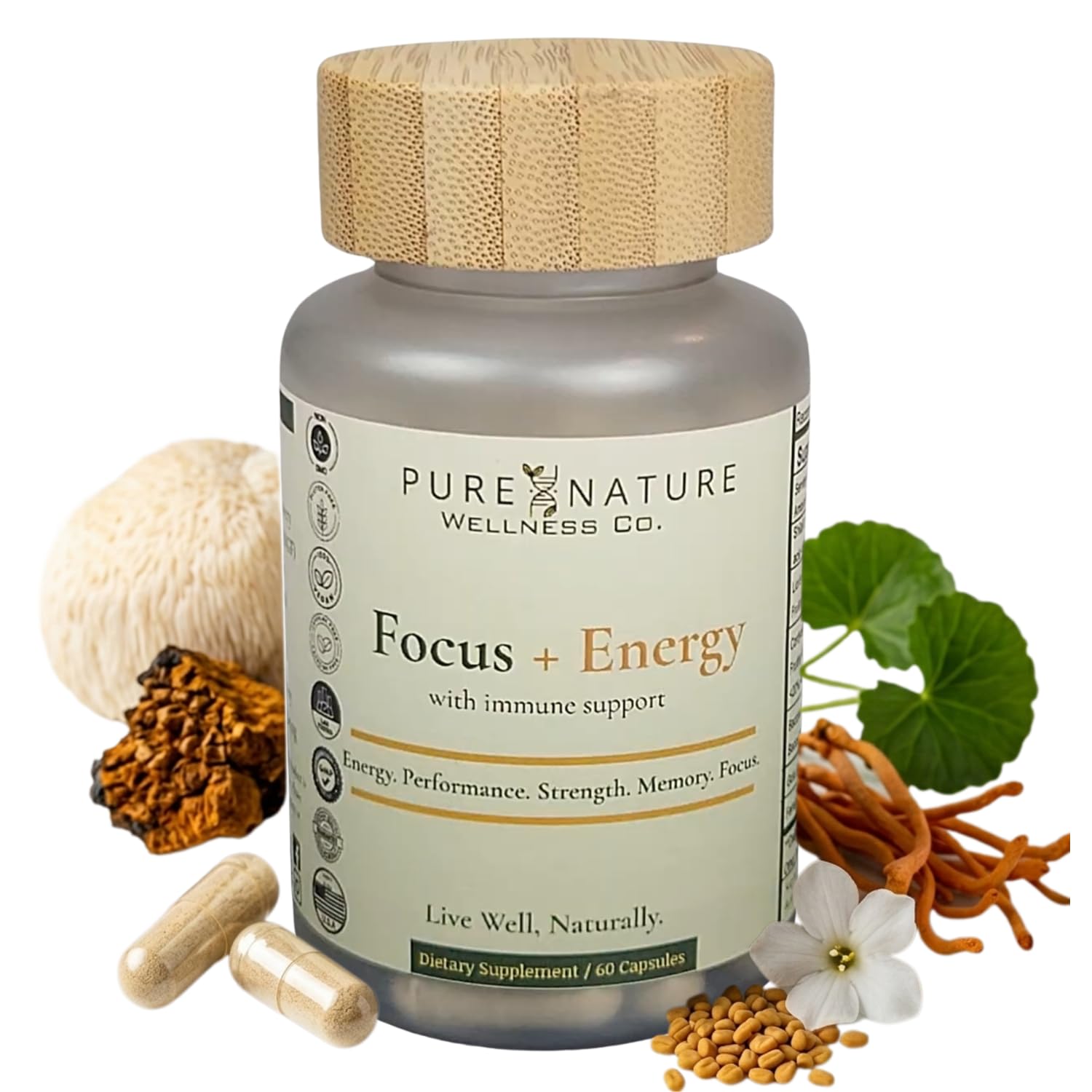 Focus + Energy + Performance Support-6-in-1 Mushroom Nootropic & Mitochondrial Complex-Advanced Brain Supplement-Natural Energy-Caffeine Free Biohack with Lion’s Mane,Cordyceps,Mumijo,Fenugreek Pure Nature Wellness Co. buy supplements canada