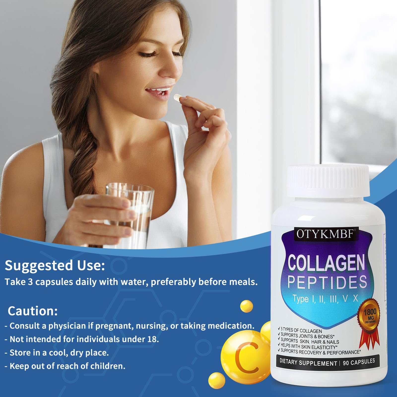 OTYKMBF Multi Collagen Peptides Pills 1800mg, Type I, II, III, V, X - Hydrolyzed Premium Collagen Complex Supports Skin, Joints, Hair & Nails, Hydrolyzed Protein for Women Men, 90 Capsules OTYKMBF buy supplements canada