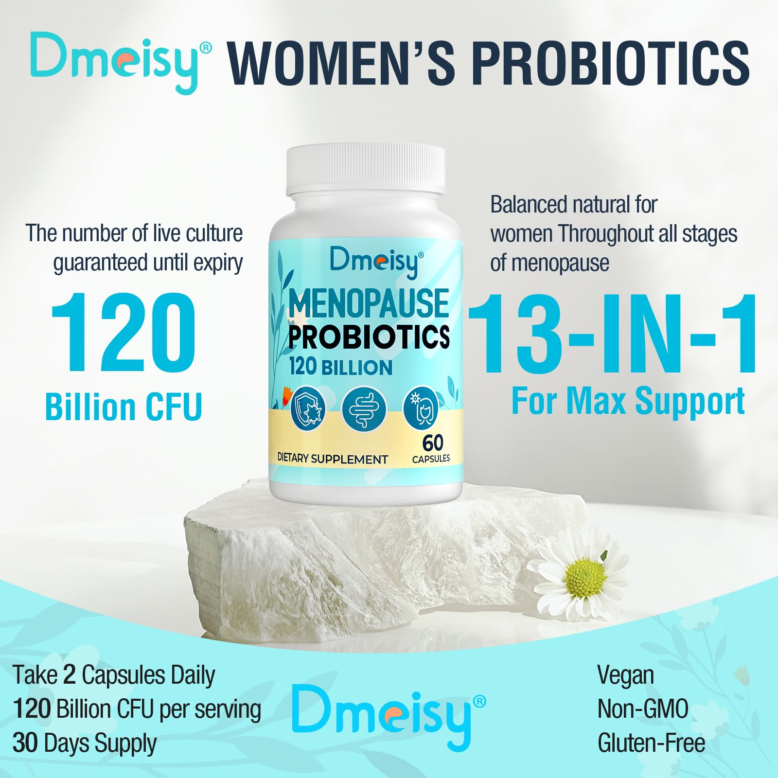 Menopause Supplements for Women, 120 Billion CFU Probiotic, 13-in-1 Herbs Probiotics Complex, for Menopause Relief, Hormone Balance, Hot Flashes, Night Sweats, Mood Swings, Gut & Immunity - 60 Capsule Dmeisy buy supplements canada