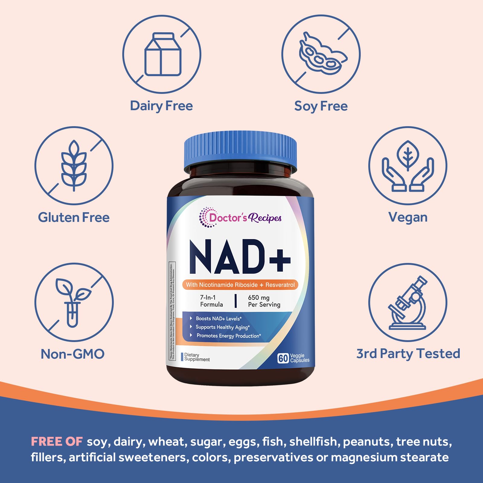 Doctor's Recipes NAD Supplement, Nicotinamide Riboside, Resveratrol, NMN Alternative for Anti-Aging, w/Magnesium Glycinate & L-Tryptophan, 650mg Per Serving, Energy & Mood Boost, 60 Vegan Capsules Doctor's Recipes buy supplements canada