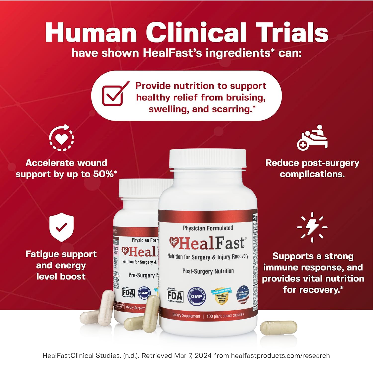 HealFast Complete Surgery & Injury Recovery Supplement: for Wound, Scar Treatment & Bruising w/Vitamins, Bromelain, Quercetin & Probiotics (Pre+Post Op) HealFast buy supplements canada