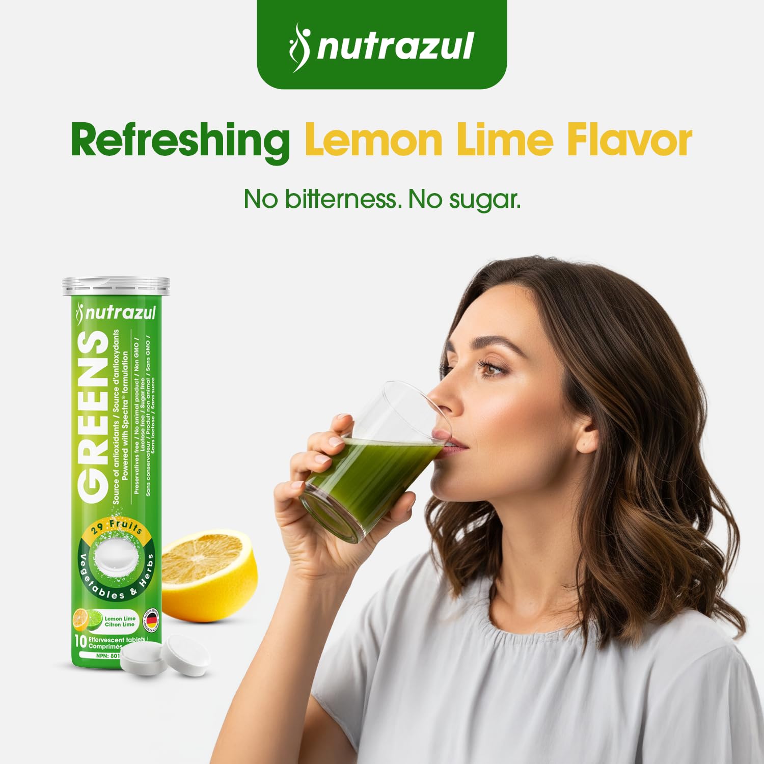 nutrazul Greens Effervescent Tablets - Daily Super Greens Supplement with 29 Superfoods - Antioxidant & Immune Support - Lemon Lime Flavor - Non-GMO - 30 Tablets nutrazul buy supplements canada