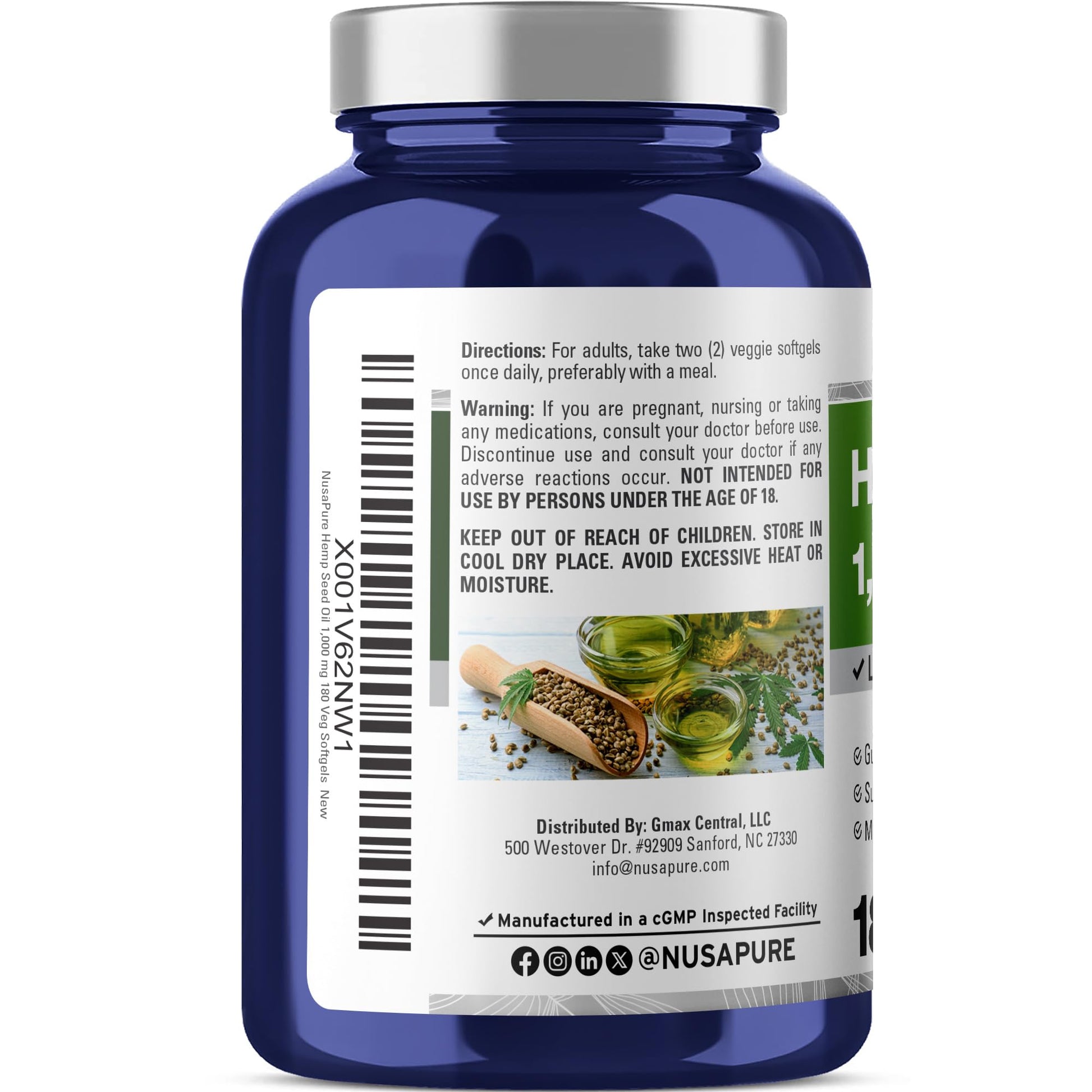 NusaPure Hemp Oil 1,000mg Per Serving, 180 Veggie Softgels, Non-GMO, Vegan NusaPure buy supplements canada