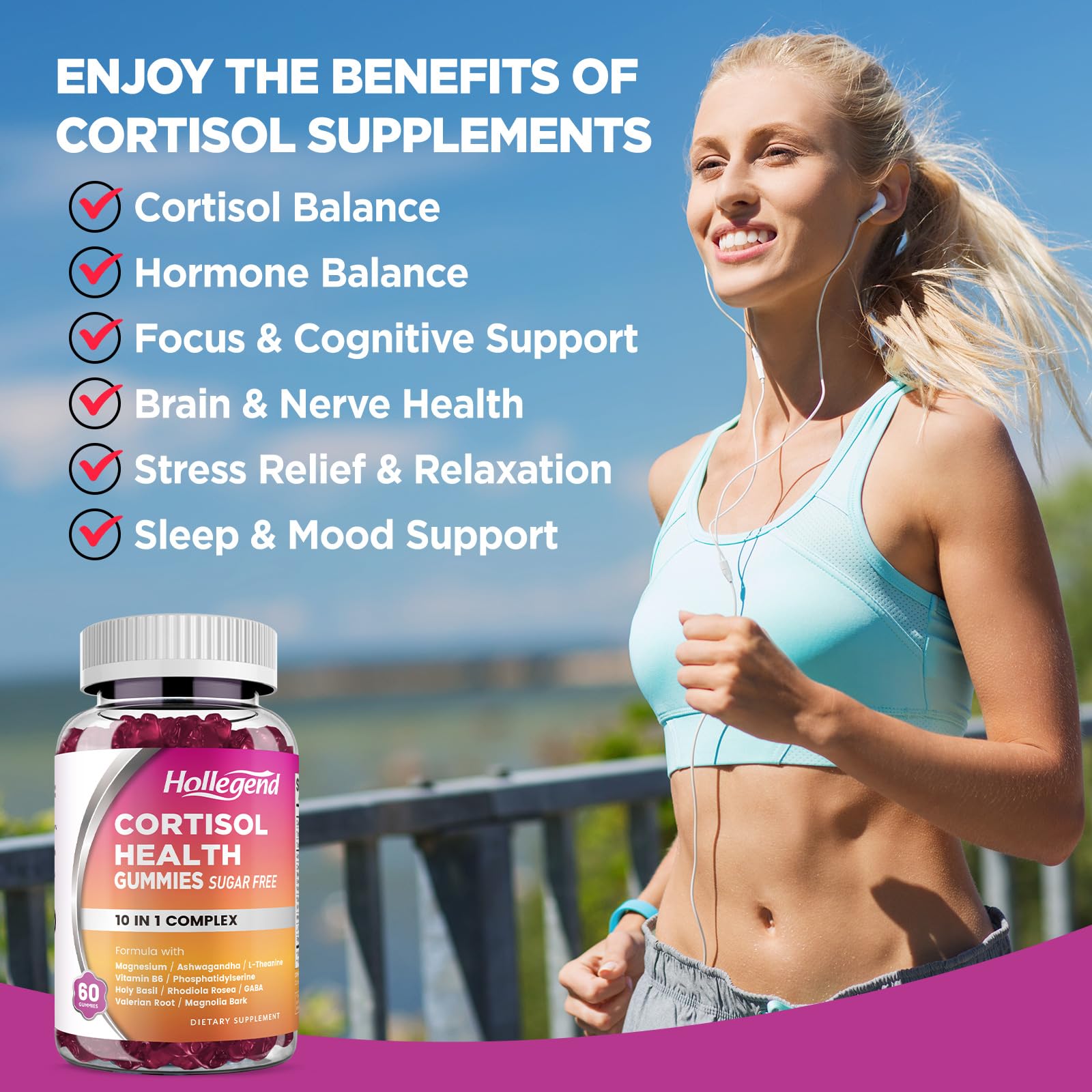 HOLLEGEND Cortisol Supplements for Women Men, Cortisol Gummies with Ashwagandha, Magnesium, L-Theanine, Phosphatidylserine, B6 for Cortisol Detox, Relaxation, Sleep, Focus, Sugar-Free, Vegan, 60 HOLLEGEND buy supplements canada