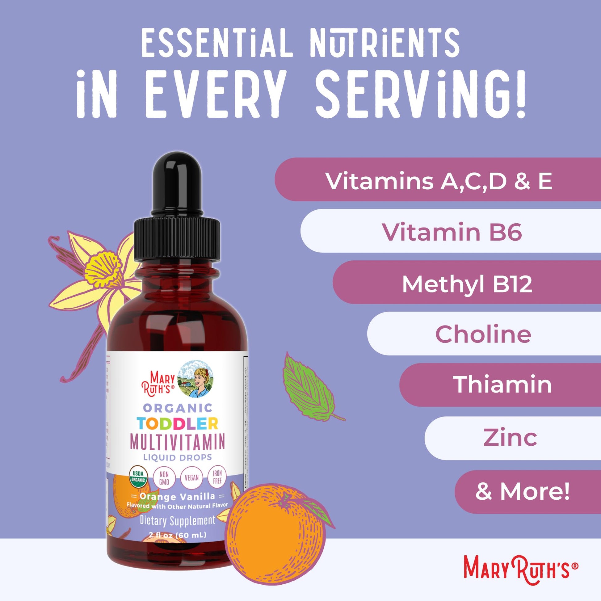 MaryRuth's Toddler Multivitamin | Vitamin A C D E B6 B12 Zinc | Healthy Growth Support | Immunity | Bone Health | Cognitive Function | Organic | Sugar Free | Vegan | Non-GMO | 2 Fl Oz | 30 Day Supply MARYRUTH'S buy supplements canada