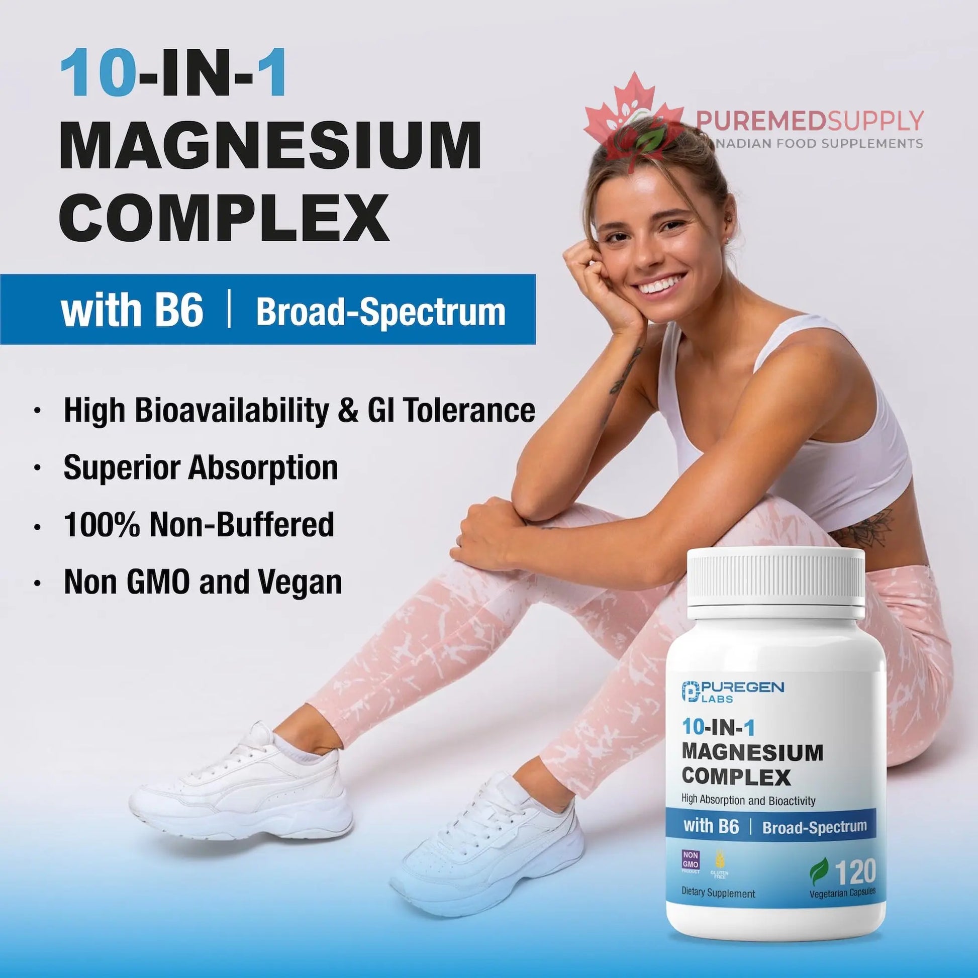 Puregen Labs 10 in 1 Magnesium Complex 500mg with B6-120 Veggie Capsules [High Absorption and Bioactivity] Non-GMO, NO Gluten and Dairy P Puregen Labs buy supplements canada
