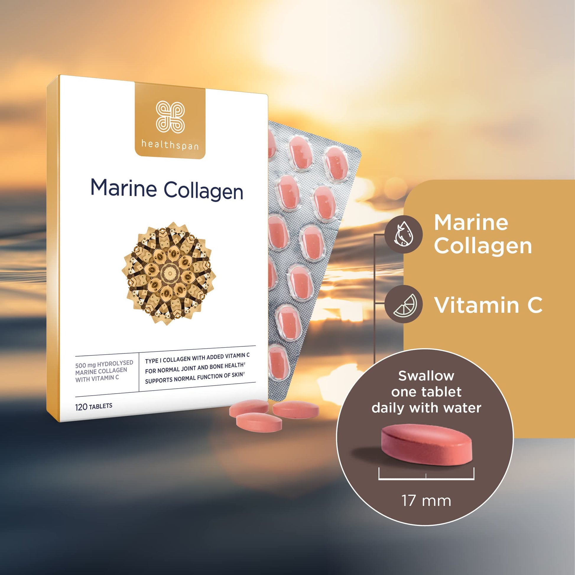 Healthspan Marine Collagen 500mg (120 Tablets) | Hydrolysed Type I Marine Collagen healthspan buy supplements canada