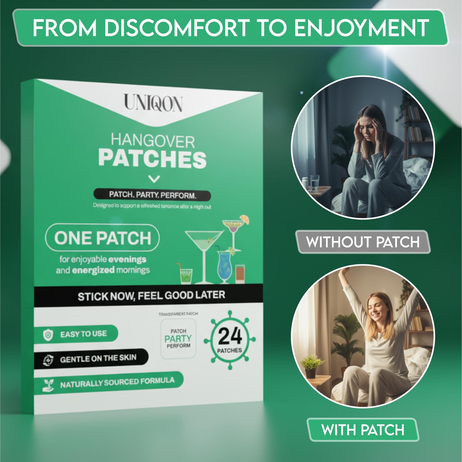 Recovery Patches 24 Pack, 100% Natural Ingredients Party Recovery Patch with Skin-Friendly & Waterproof Design, Strong Adhesive Party Patch for Secure Fit, Enhanced Morning Formula Uniqon buy supplements canada