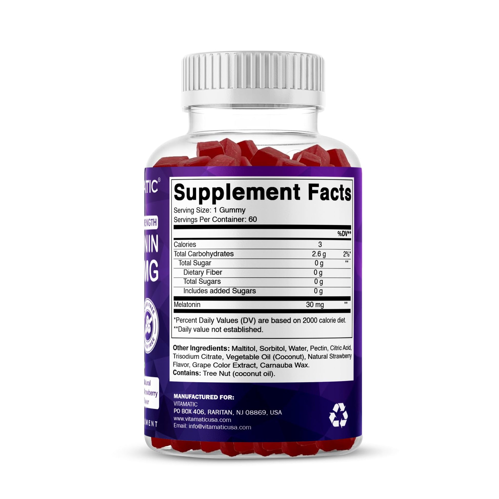 Vitamatic Sugar Free Melatonin 30mg per Gummy - 60 Servings - 60 Vegetarian Gummies - Non-Habit Forming Supplement (60 Count (Pack of 1)) Vitamatic buy supplements canada