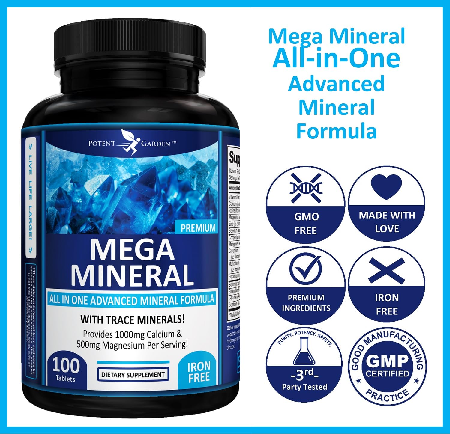 Potent Garden Mega Mineral Supplement Complete Mineral Complex with Calcium Magnesium Zinc Potassium Boron Selenium Chromium & 72 Trace Potent Garden buy supplements canada