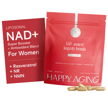 Happy Aging Essential Longevity Formula, NAD+ Super Booster with NR, NMNH & Liposomal β-NAD+, Organic Antioxidant Superfruit Blend for Cellular Energy, Skin Hydration & Daily Vitality, 30 Capsules Happy Aging buy supplements canada