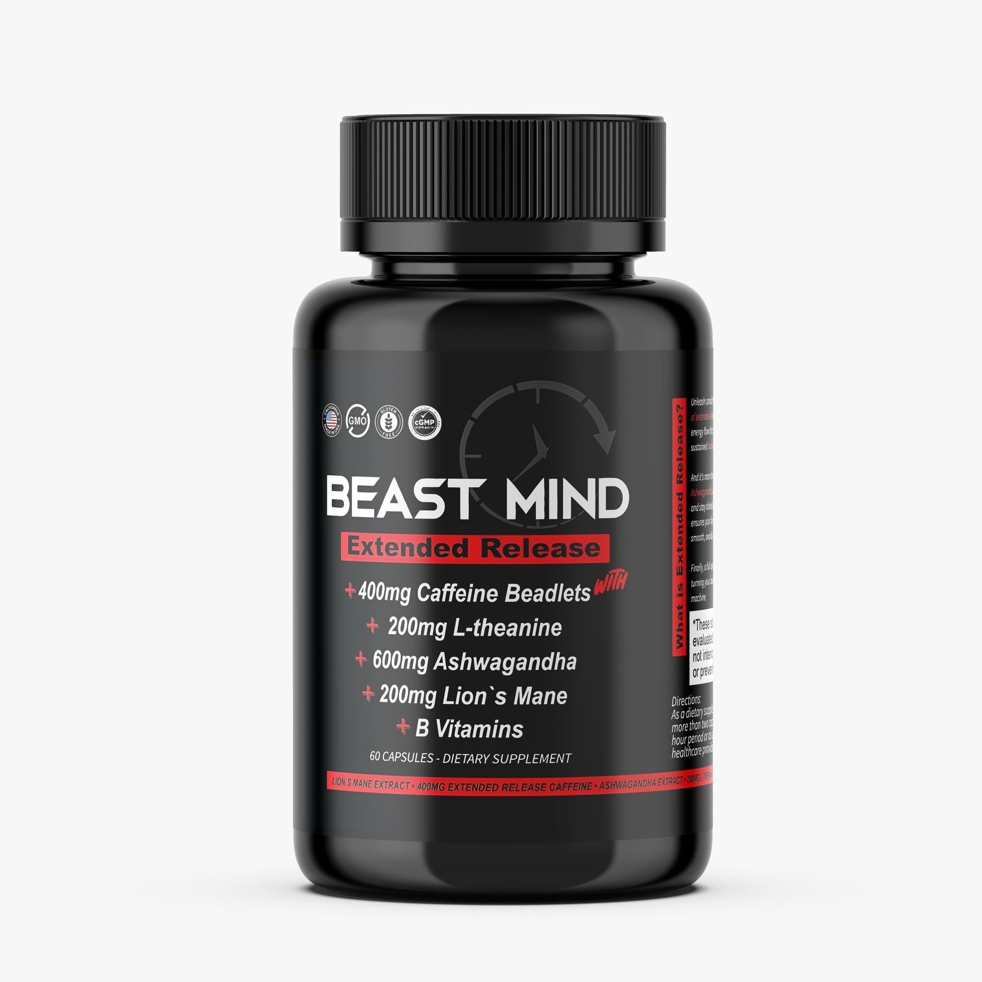 Beast Mind Extended Release Extreme Energy Pills | 400mg XR Caffeine | 600mg Ashwagandha | 200mg Lion's Mane, Increased Energy & Focus, Natural Nootropic Labs Beast Mind buy supplements canada