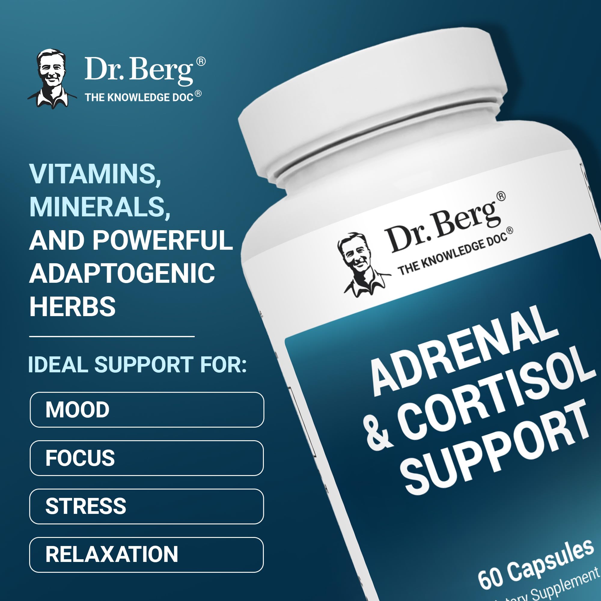 Dr. Berg Adrenal & Cortisol Capsules - Adrenal Supplement & Cortisol Manager - Mood, Focus, Relaxation and Stress Support - Adrenal Supplements with Ashwagandha Extracts - 60 Capsules Dr. Berg Nutritionals buy supplements canada