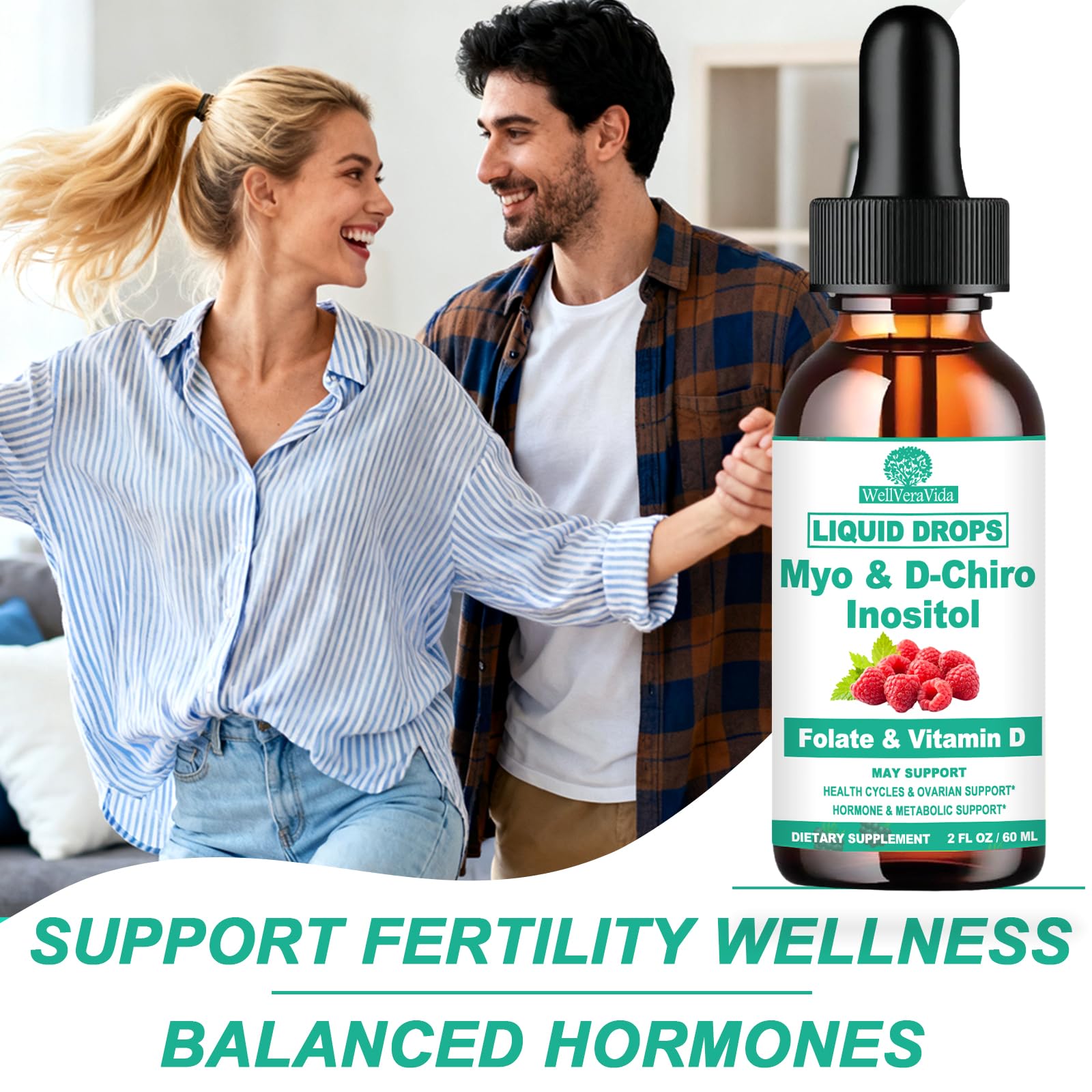 Myo Inositol & D-Chiro Inositol Supplement Liquid for Women- Ideal 40:1 Ratio Inositol Drops with MTHF Folate, Magnesium, Vitamin D, Supports Hormone Balance, Regular Cycles & Ovarian Health丨Vegan WellVeraVida buy supplements canada