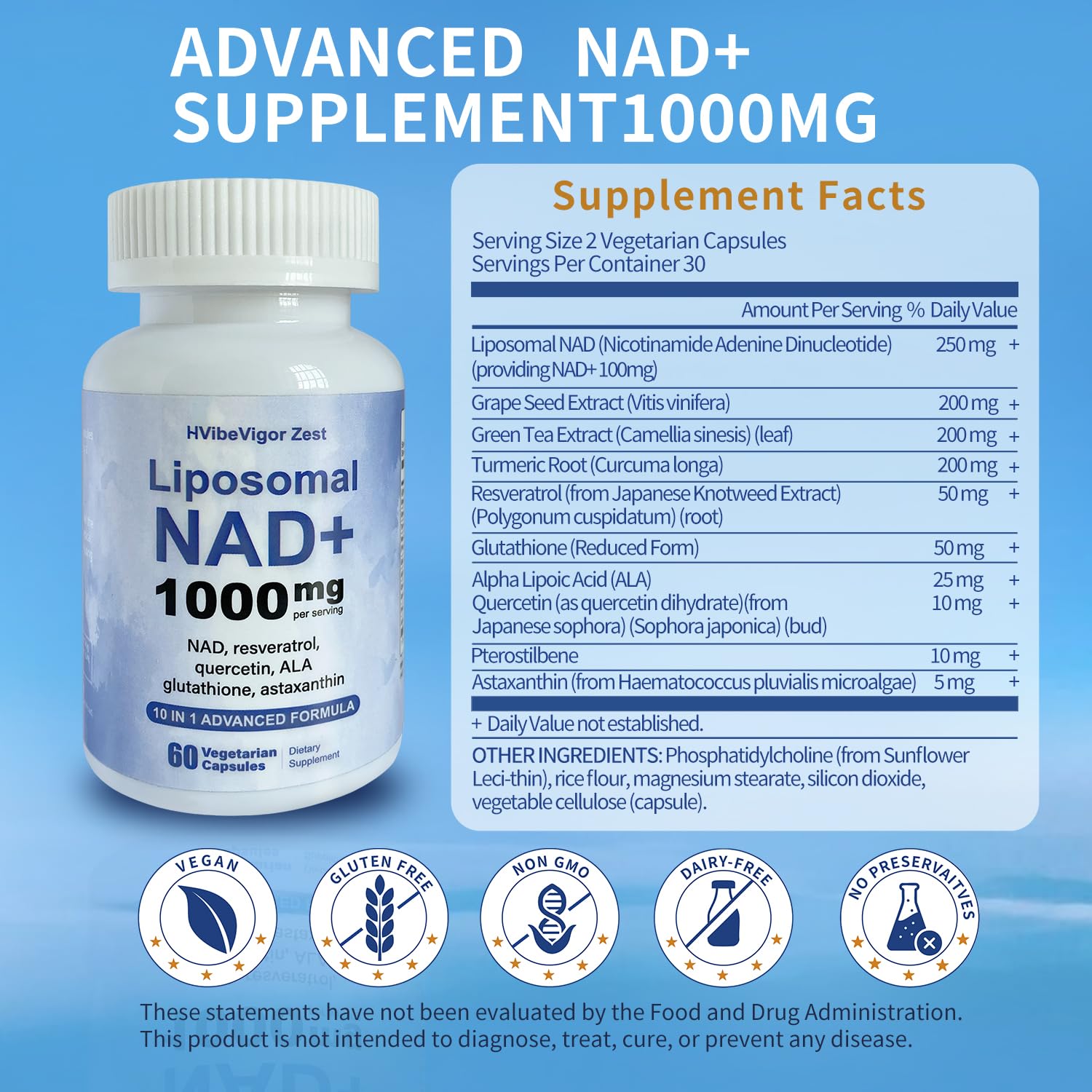 NAD Supplement 1000mg, Liposomal NAD+ Supplement with Resveratrol, Glutathione & Astaxanthin - Support Cellular Health, Stamina & Healthy Aging, NMN Supplement Alternative – 60 Capsules HVibeVigor Zest buy supplements canada