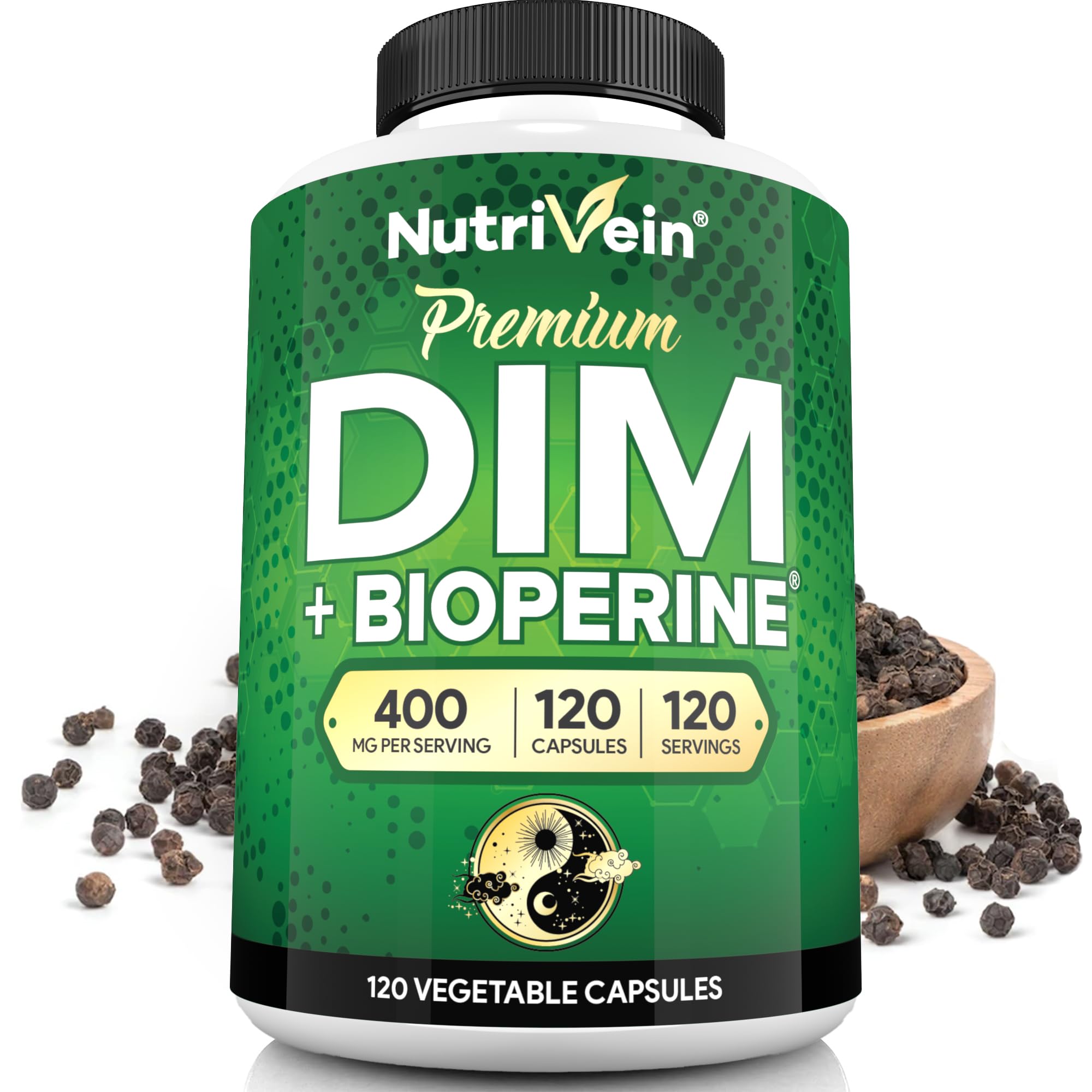 Nutrivein Premium DIM Supplement 400 mg Daily - 120 Servings (120 Capsules): Diindolylmethane for Women and Men - Plus Bioperine - Estrogen Supplement - Menopause and Middle Age Support Nutrivein buy supplements canada