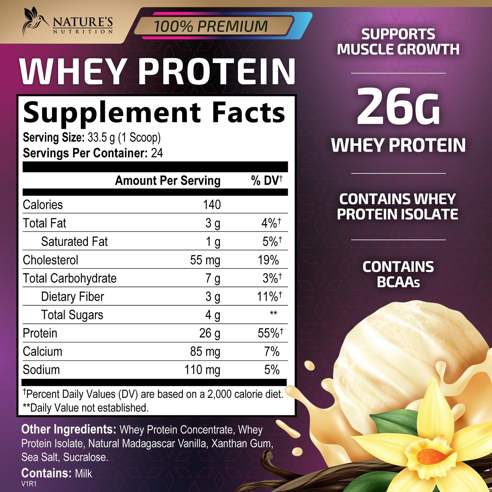 Whey Protein Powder 26g - Vanilla Ice Cream Whey Isolate Protein for Muscle Growth Nature's Nutrition buy supplements canada