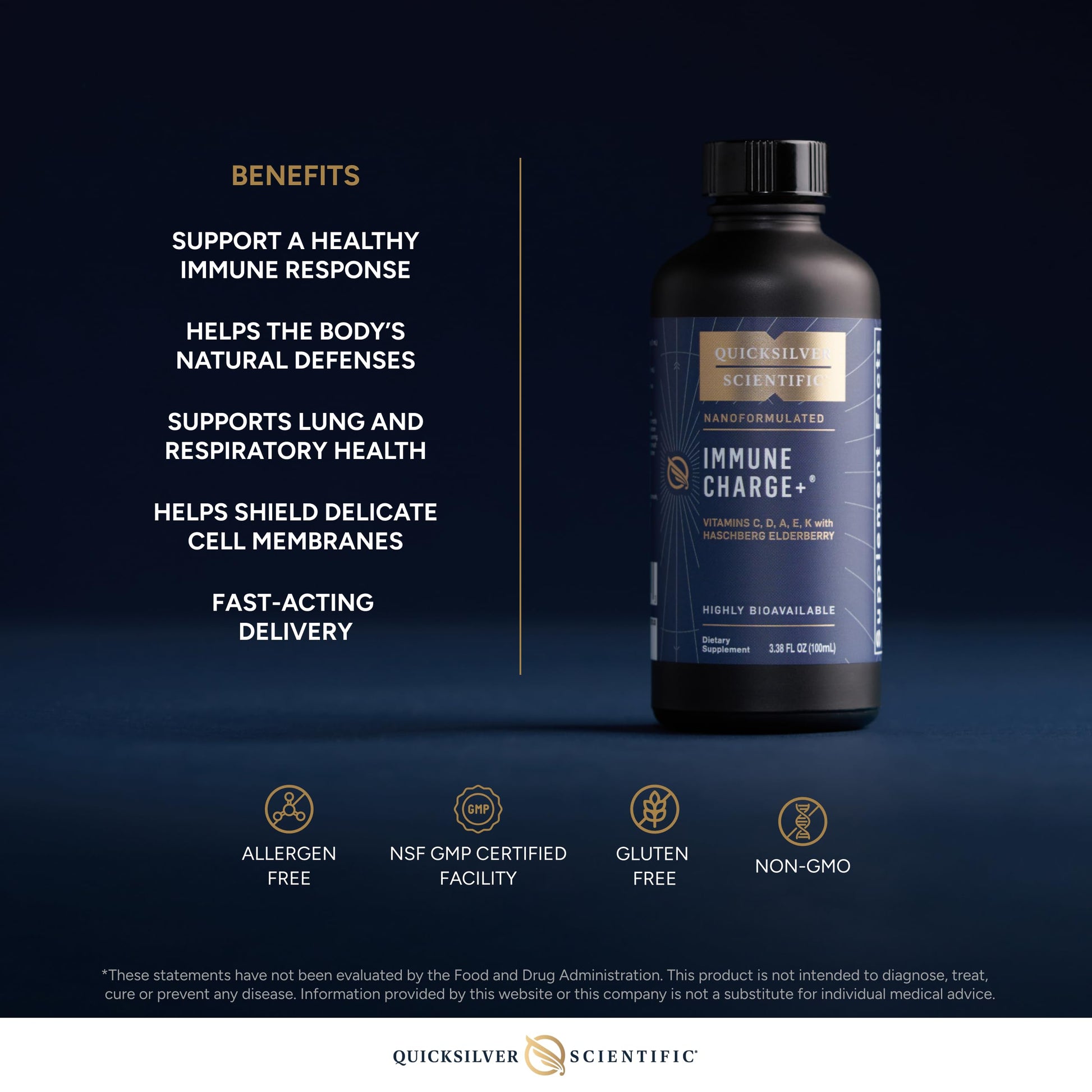 Quicksilver Scientific Immune Charge+ - Elderberry with 10,000 IU Vitamin D3, 25,000 Vitamin A, C, E, K1 & K2 for Immune Health & Lung Support (100ml) Quicksilver Scientific buy supplements canada