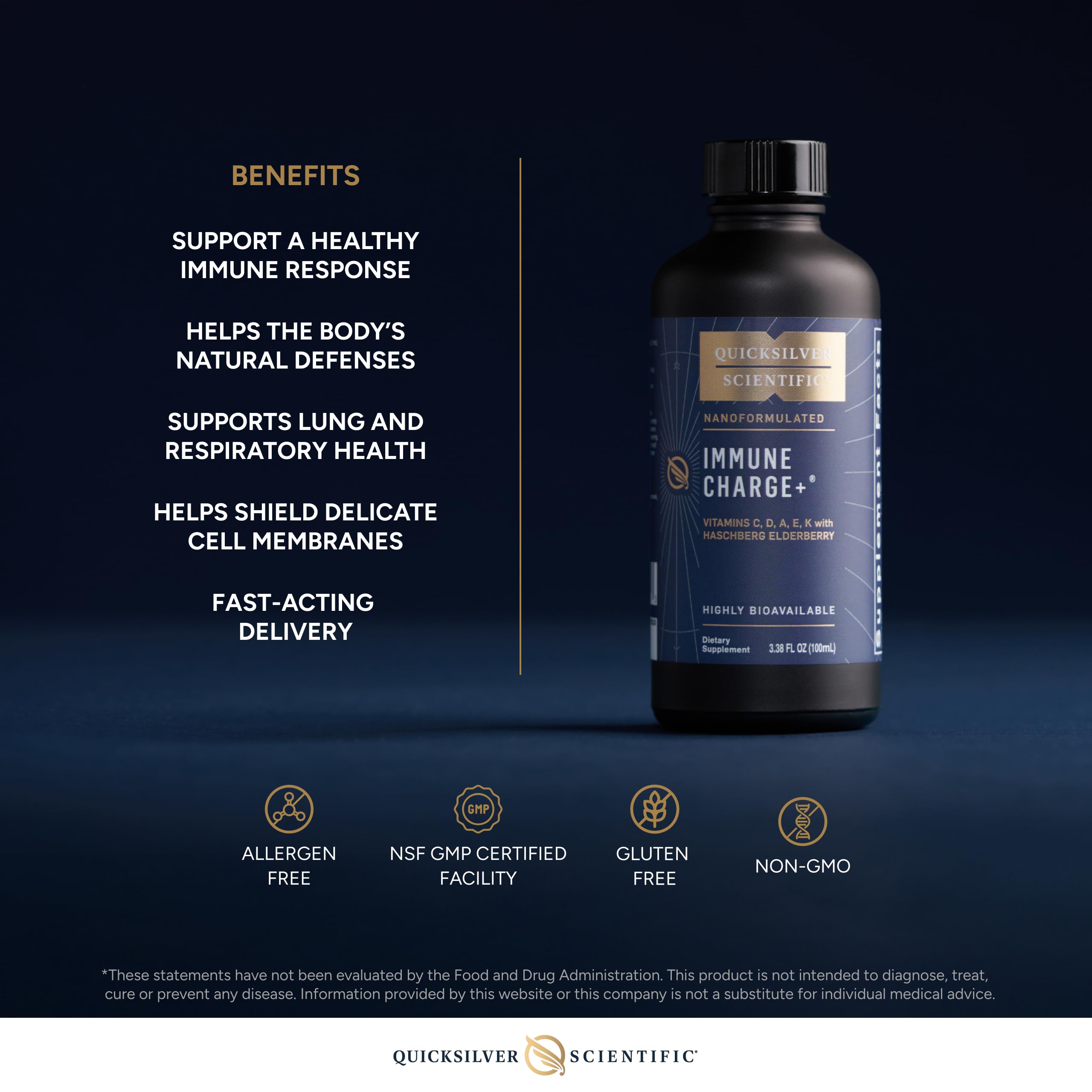 Quicksilver Scientific Immune Charge+ - Elderberry with 10,000 IU Vitamin D3, 25,000 Vitamin A, C, E, K1 & K2 for Immune Health & Lung Support (100ml) Quicksilver Scientific buy supplements canada