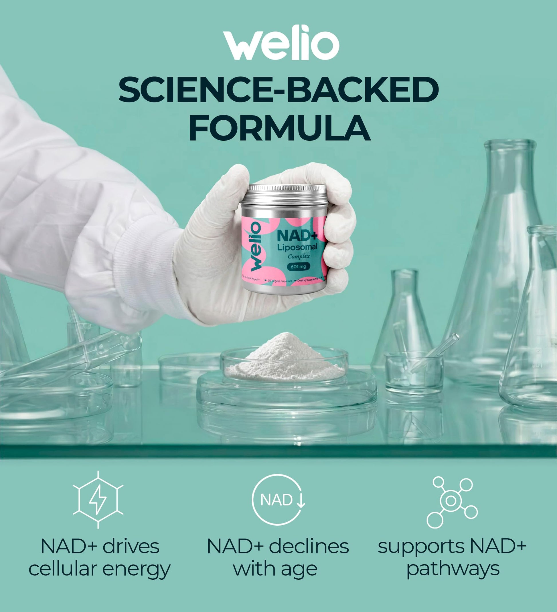 Liposomal NAD Supplement 601mg | Third-Party Tested, High Purity NAD+ | Anti-Aging & Cellular Health | NMN Supplement Alternative | Advanced NAD+ Supplement for Women & Men – 60 Capsules Welio buy supplements canada