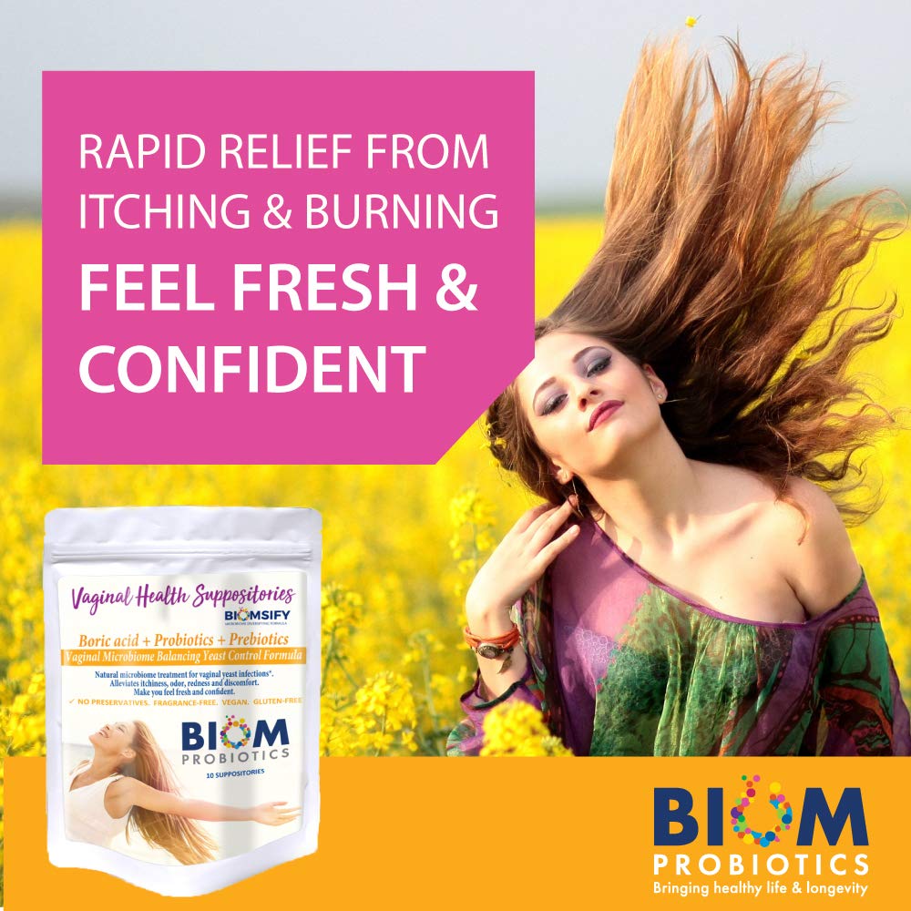 Biom Probiotics Prebiotics Boric acid Suppositories . Feminine Health Probiotic for Infections & pH Essentials VEGAN,PARABEN-FREE (10) Biom Probiotics buy supplements canada
