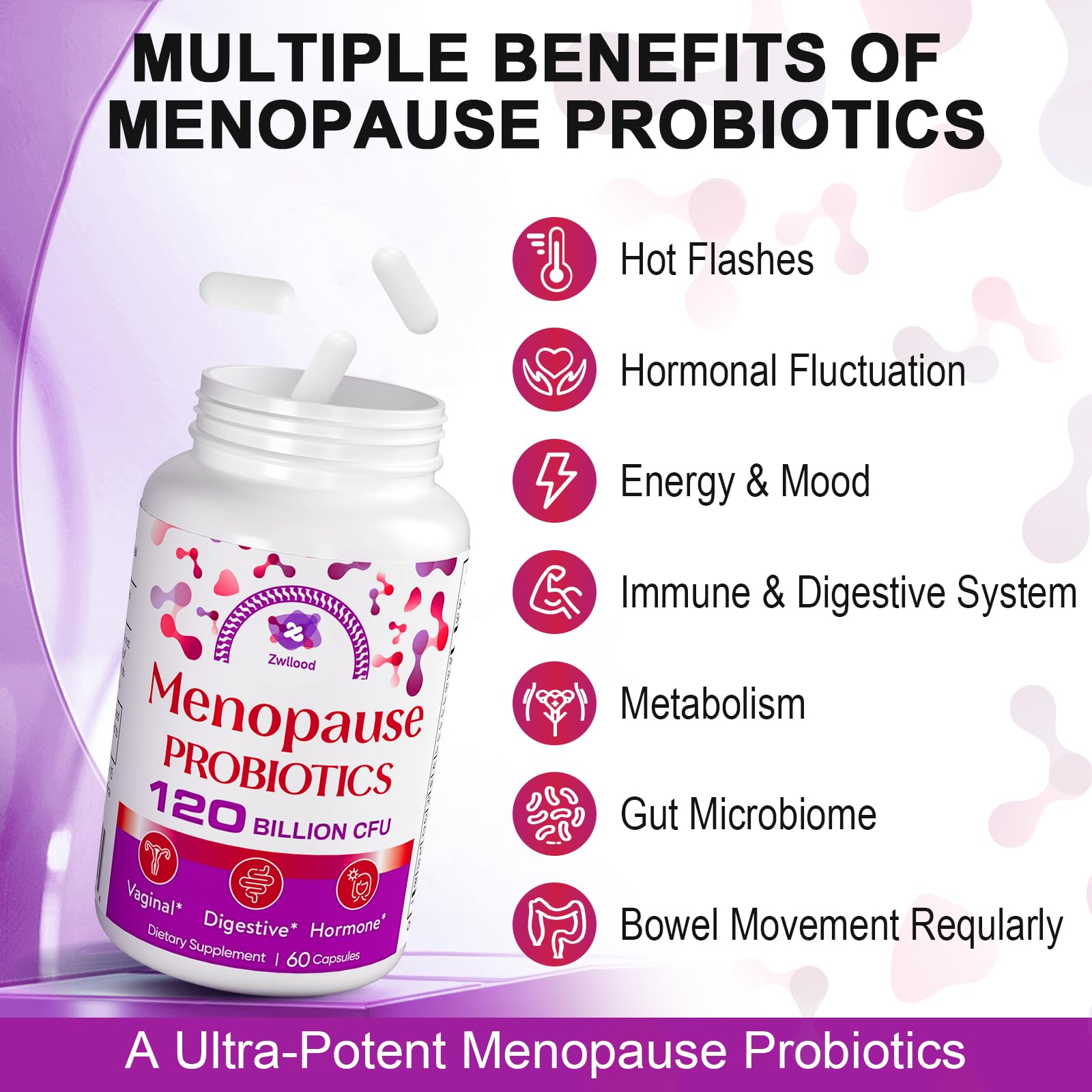 Menopause Supplements for Women, 120 Billion CFU Menopause Probiotics for Women, All-Natural Probiotic for Hot Flashes Menopause, Night Sweats, Mood Swings, Gut and Hormone - 60 Herbal Capsules Zwllood buy supplements canada