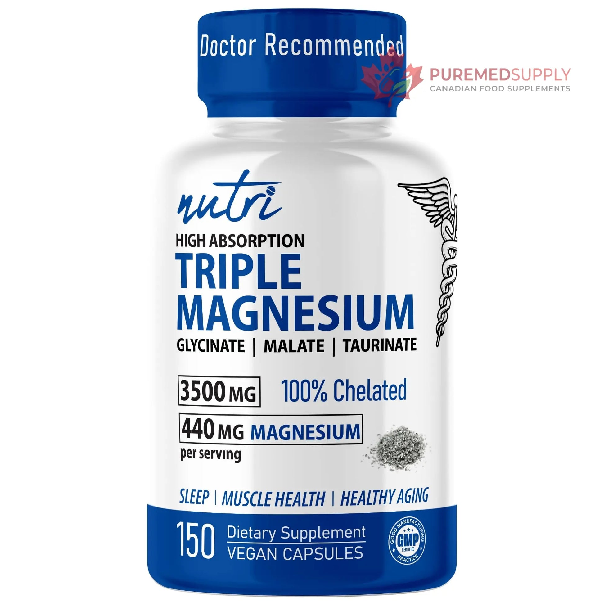 Nutri Triple Magnesium Complex 440mg - Magnesium Glycinate, Malate, & Taurinate - 100% Chelated for Maximum Absorption - 120 Vegan Capsules - Triple Complex Magnesium - Magnesio Triple Complex Nature's Fusions buy supplements canada