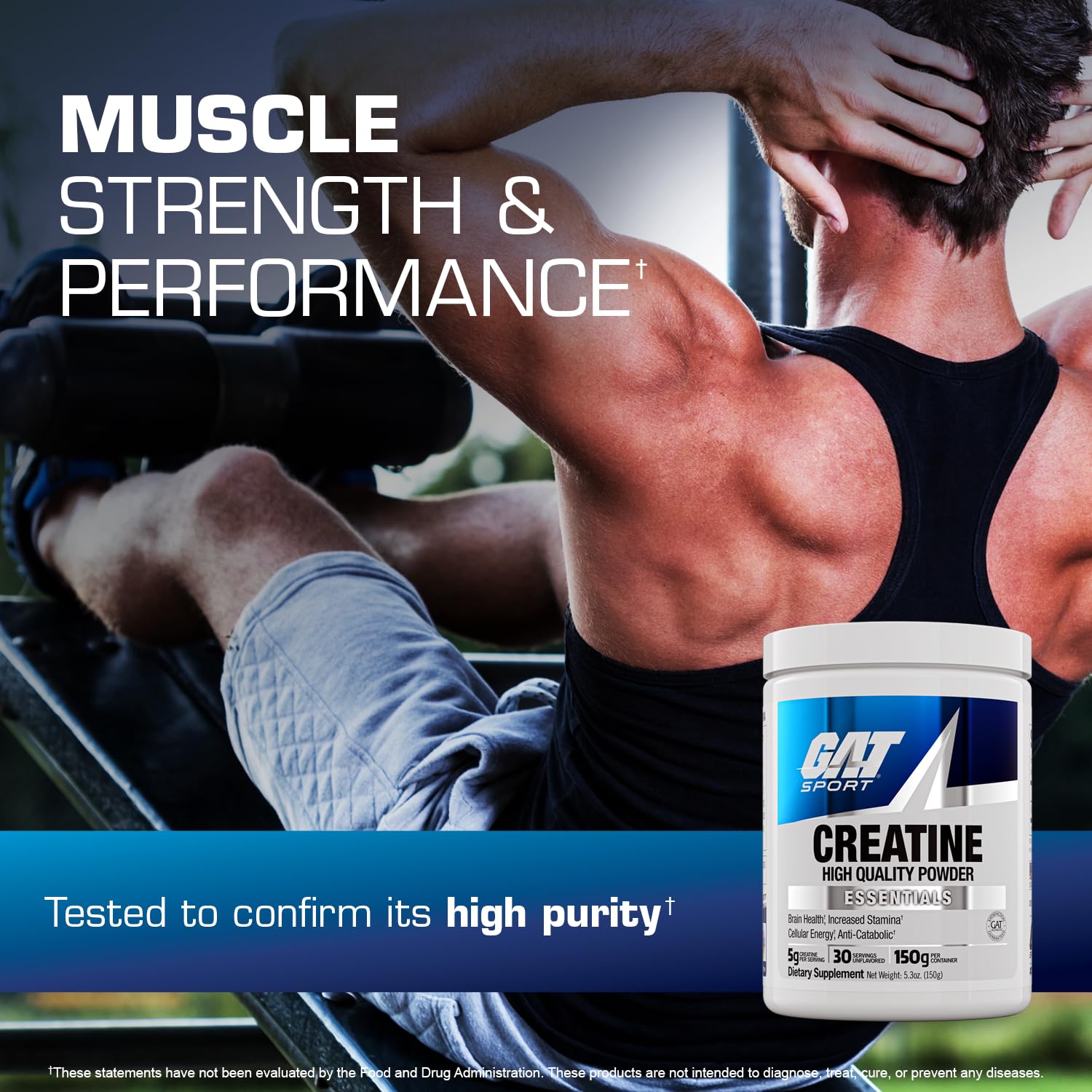 GAT SPORT Creatine Monohydrate Powder, 150 Grams, Strength, Brain Health, GLP1 Support Anti-oxidant, Endurance, for Men & Women, 1 Month Supply, Unflavored (30 Servings) GAT SPORT buy supplements canada