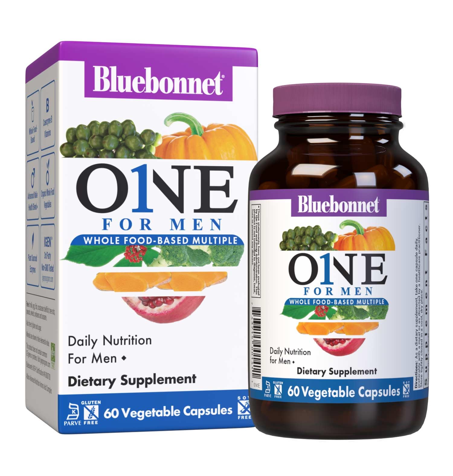Bluebonnet Nutrition Men’s One Vegetable Capsule, Whole Food Multiple, K2, Organic, Energy, Vitality, Non-GMO, Gluten, Soy & Milk Free, Kosher, 3 Month Supply, 90 Count BlueBonnet buy supplements canada